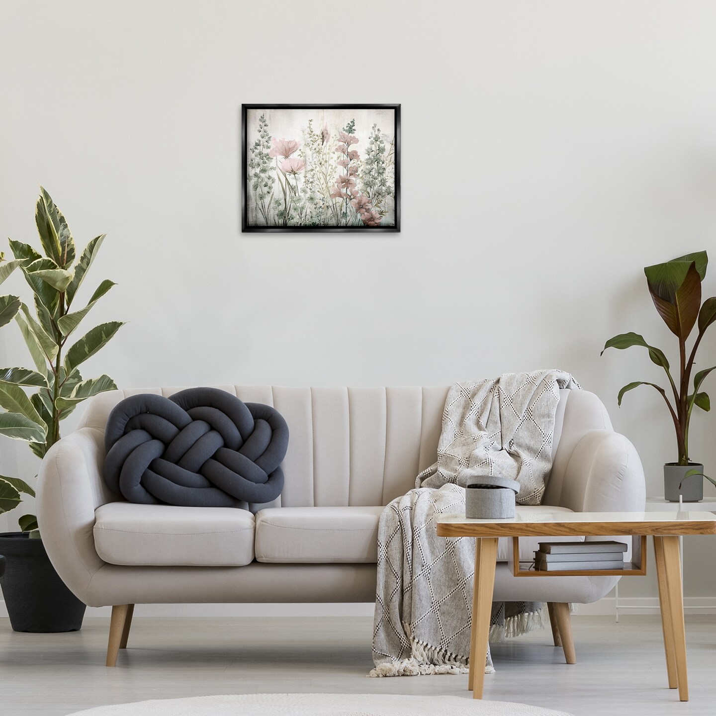 Stupell Industries Blush Wildflower Sprigs Framed Floater Canvas Wall Art Design by Sasha