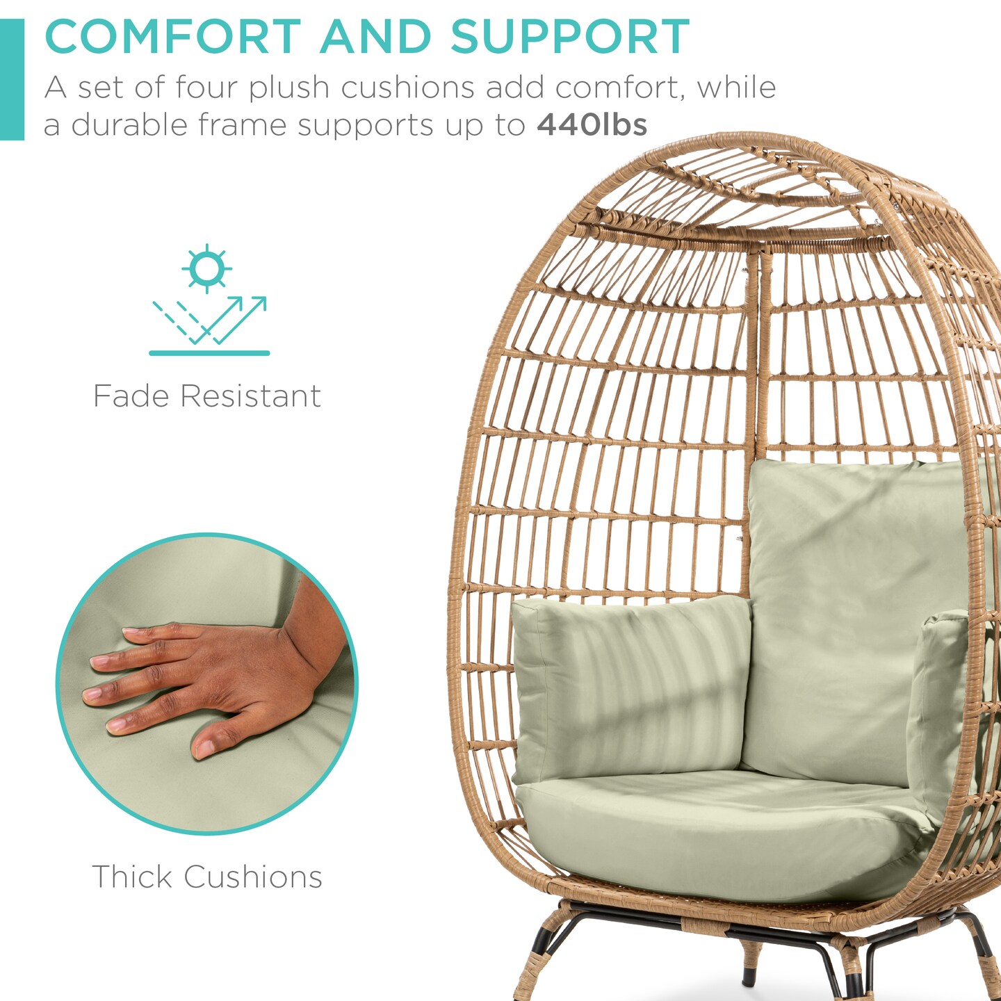 Best Choice Products Wicker Egg Chair Oversized Indoor Outdoor Patio Lounger w/ Steel Frame, 440lb Capacity