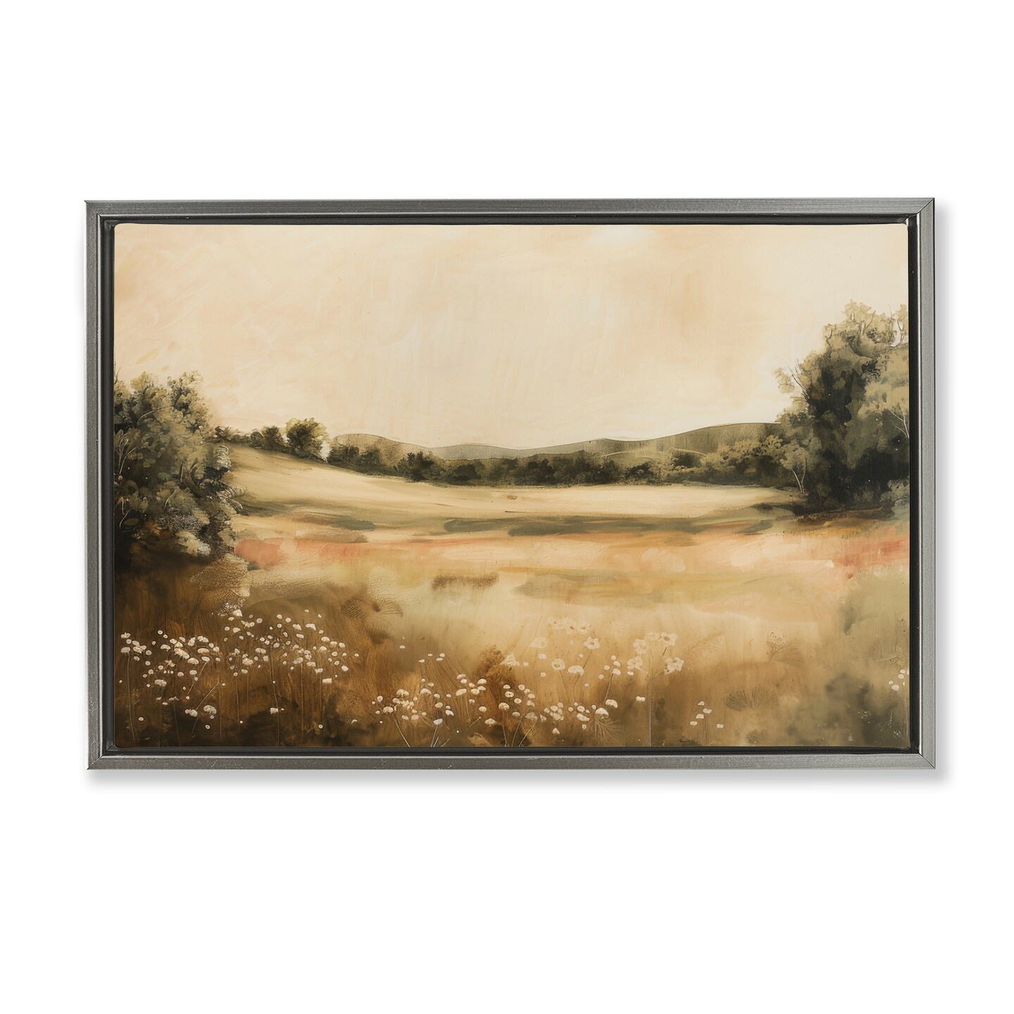 Stupell Industries Neutral Meadow Landscape Framed Floater Canvas Wall Art Design by Lazar Studio
