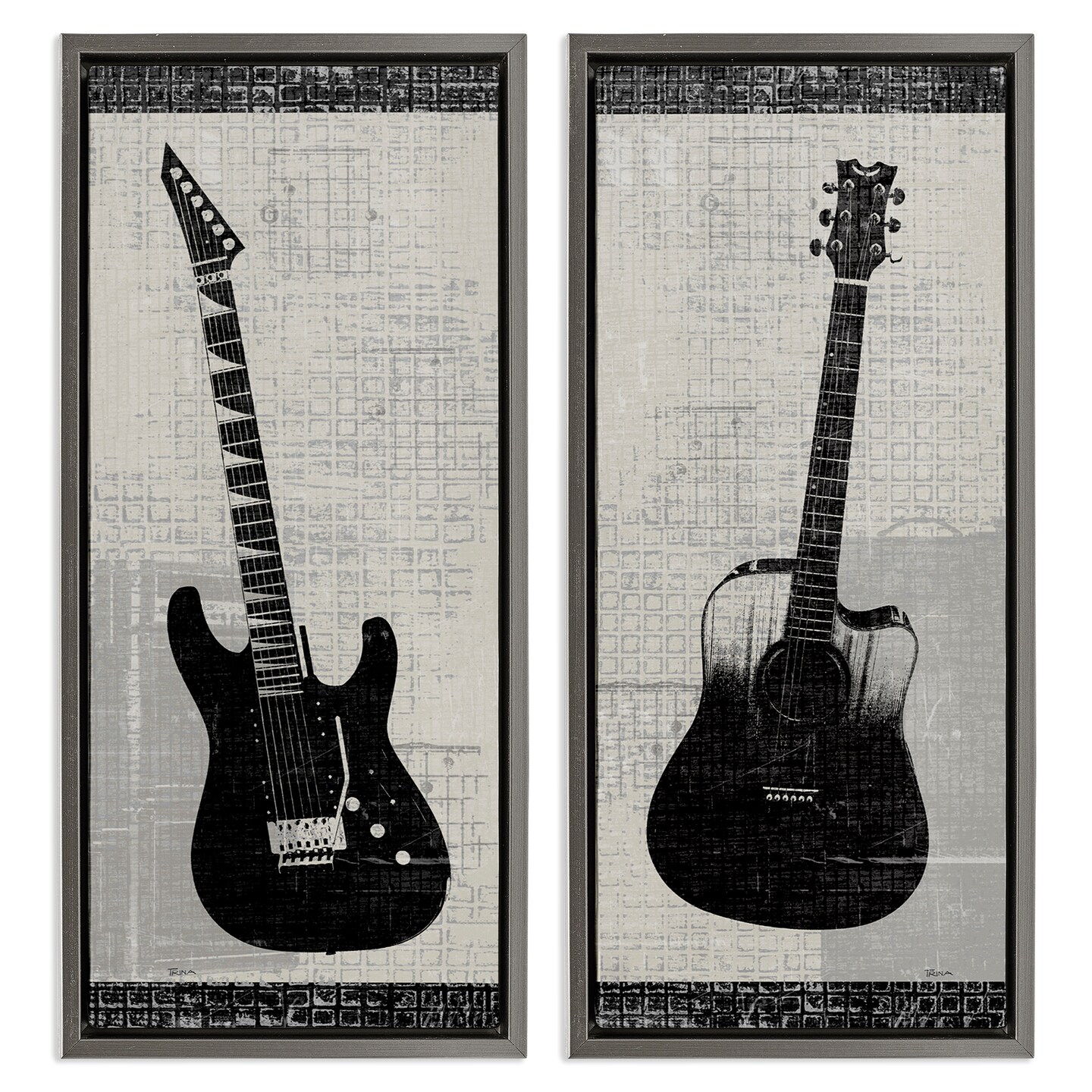 Stupell Industries Electric Acoustic Guitar 2 pc Framed Floater Canvas Wall Art Set Design by Katrina Craven