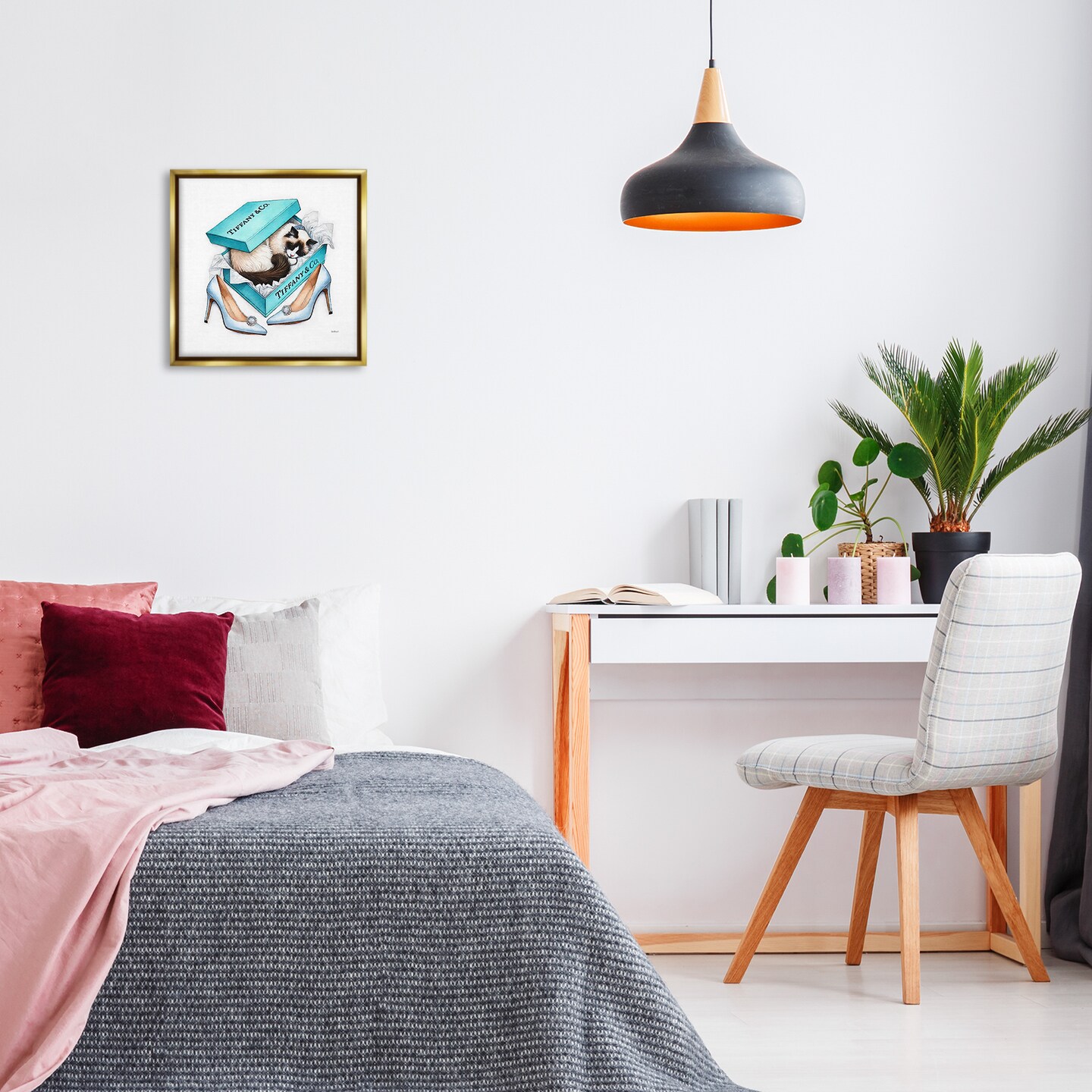 Stupell Industries Blue Shoebox with Kitten Framed Floater Canvas Wall Art Design by Amanda Greenwood