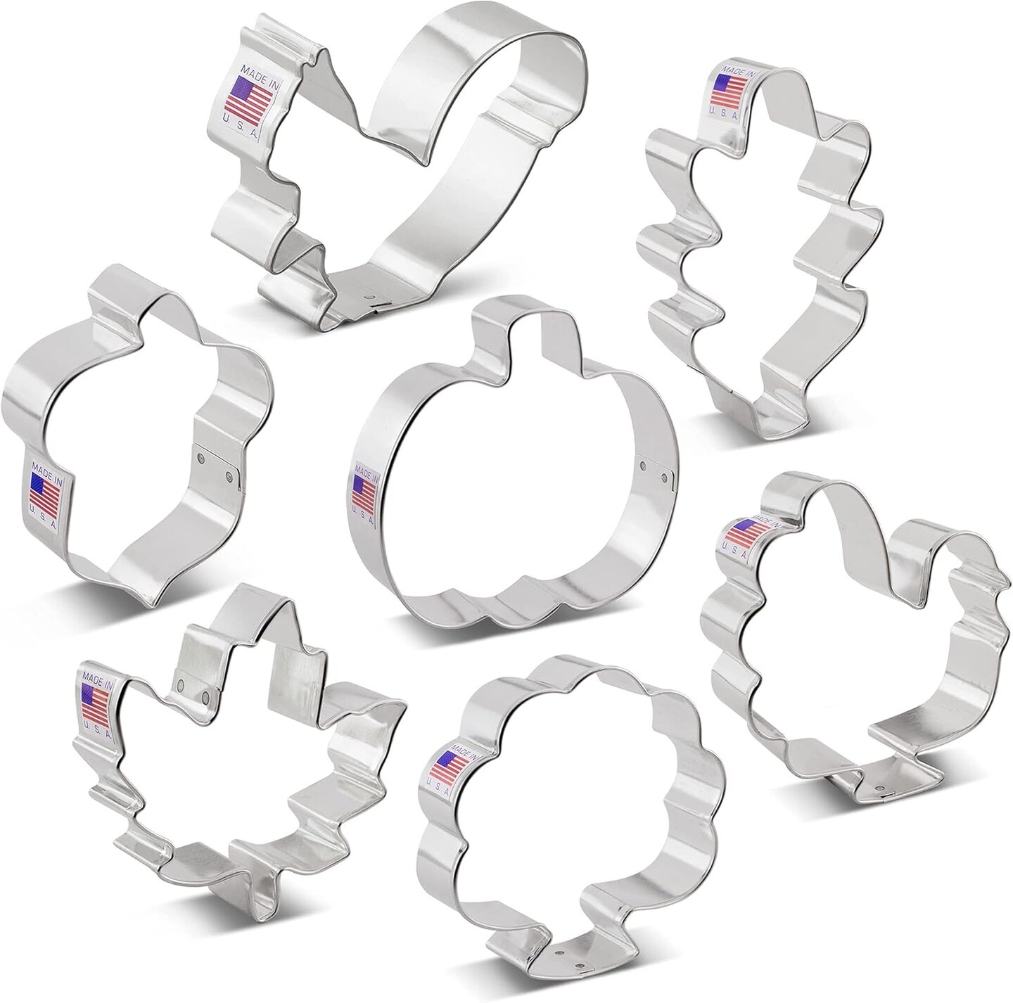 Fall & Thanksgiving 7 Piece Cookie Cutter Set Includes Pumpkin Maple Leaf Turkey Squirrel Acorn
