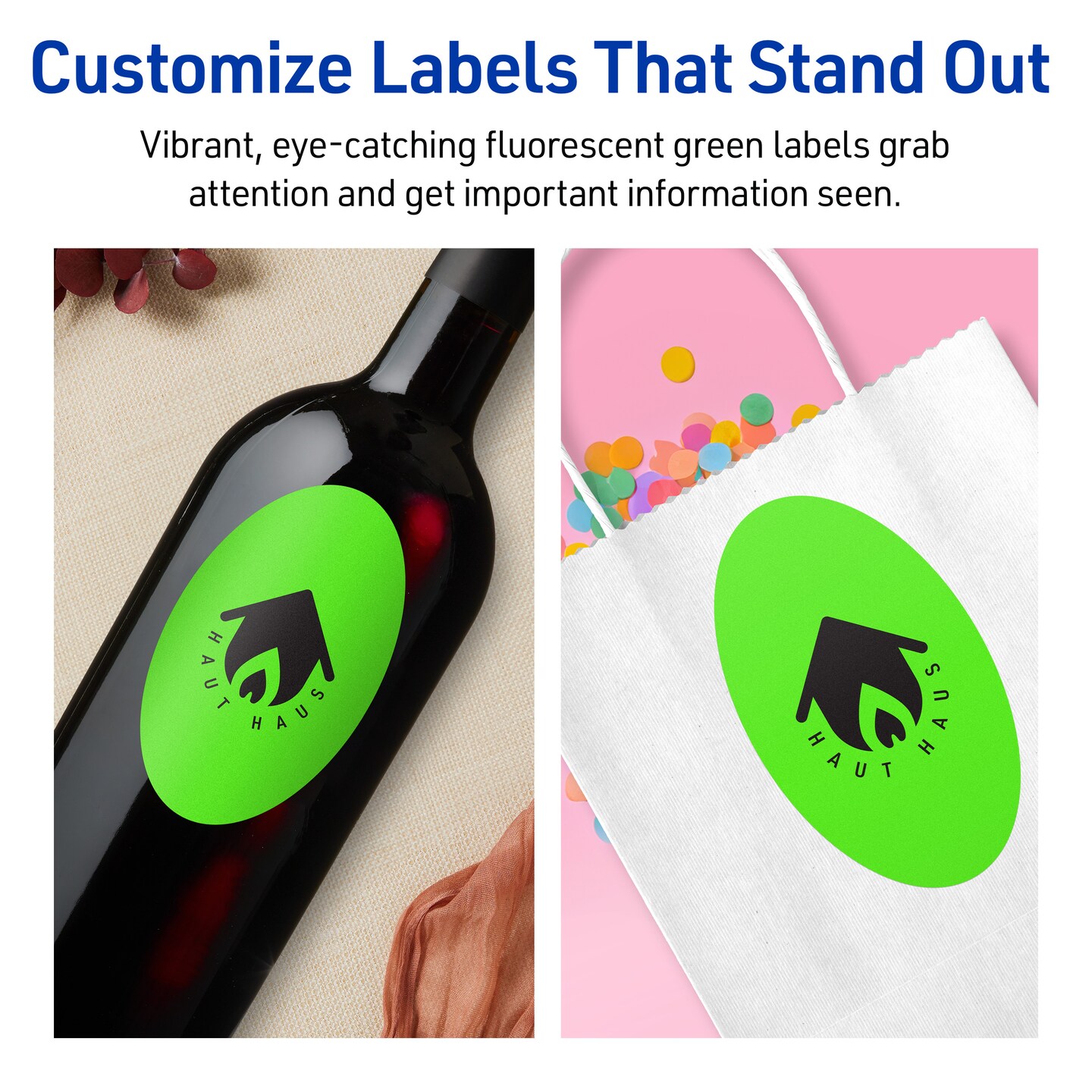 Avery Neon Green Paper Labels, 4&#x22; x 6&#x22; Oval