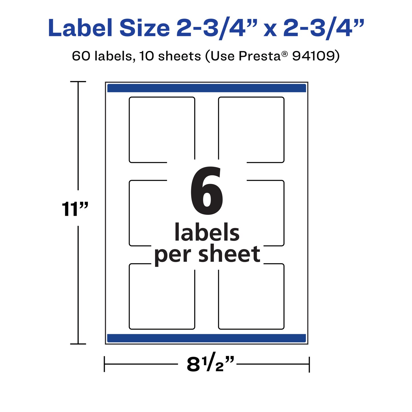 Avery Durable Waterproof Square Labels with Sure Feed, 2.75&#x22; x 2.75&#x22;