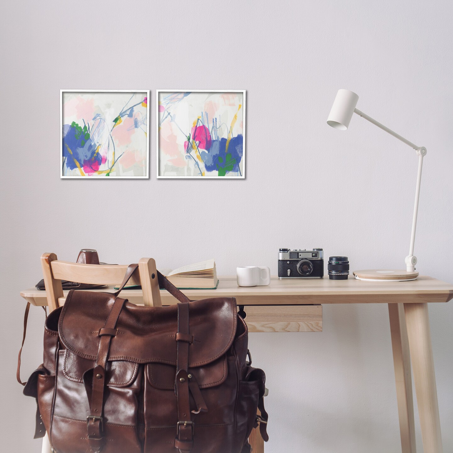 Stupell Industries Pink Blue Pop Abstract 2 pc Framed Giclee Wall Art Set Design by June Erica Vess