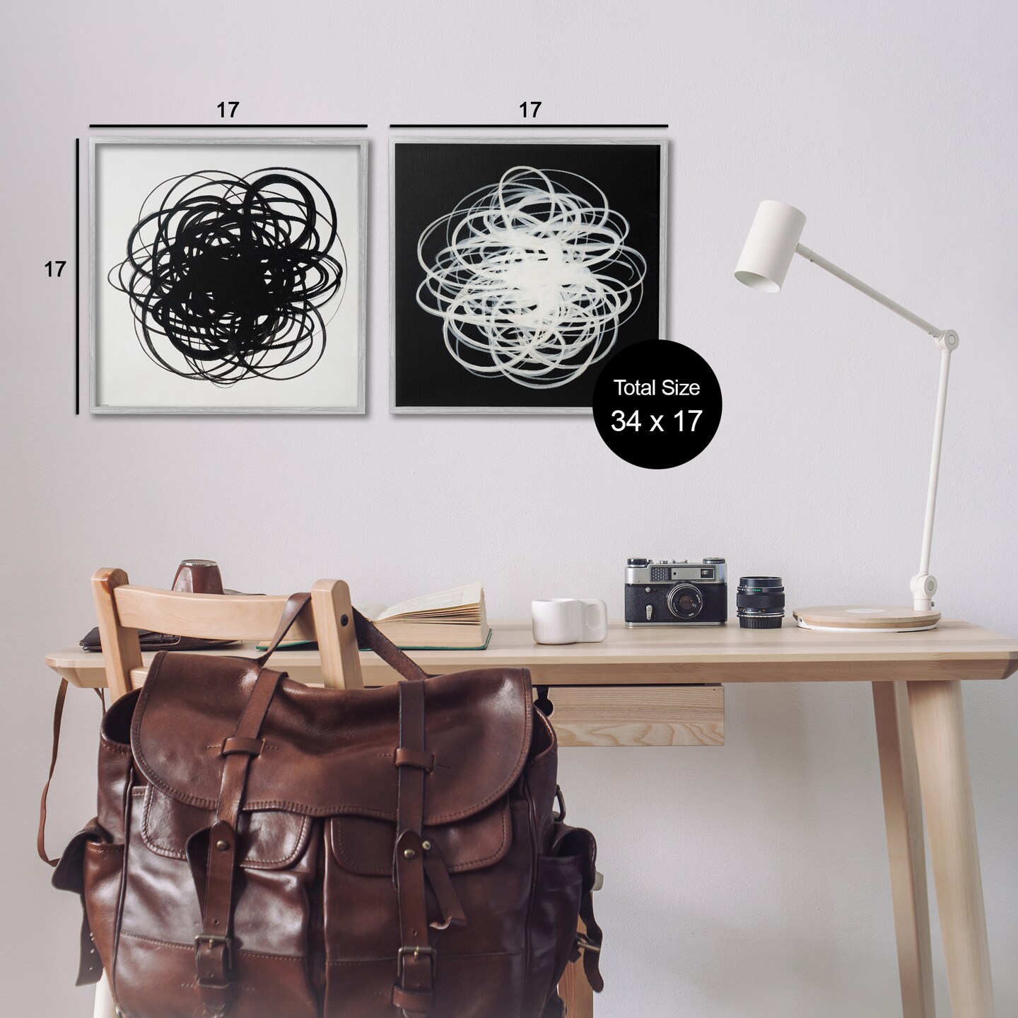 Stupell Industries Black & White Tangled Lines 2 pc Framed Giclee Wall Art Set Design by Haxton