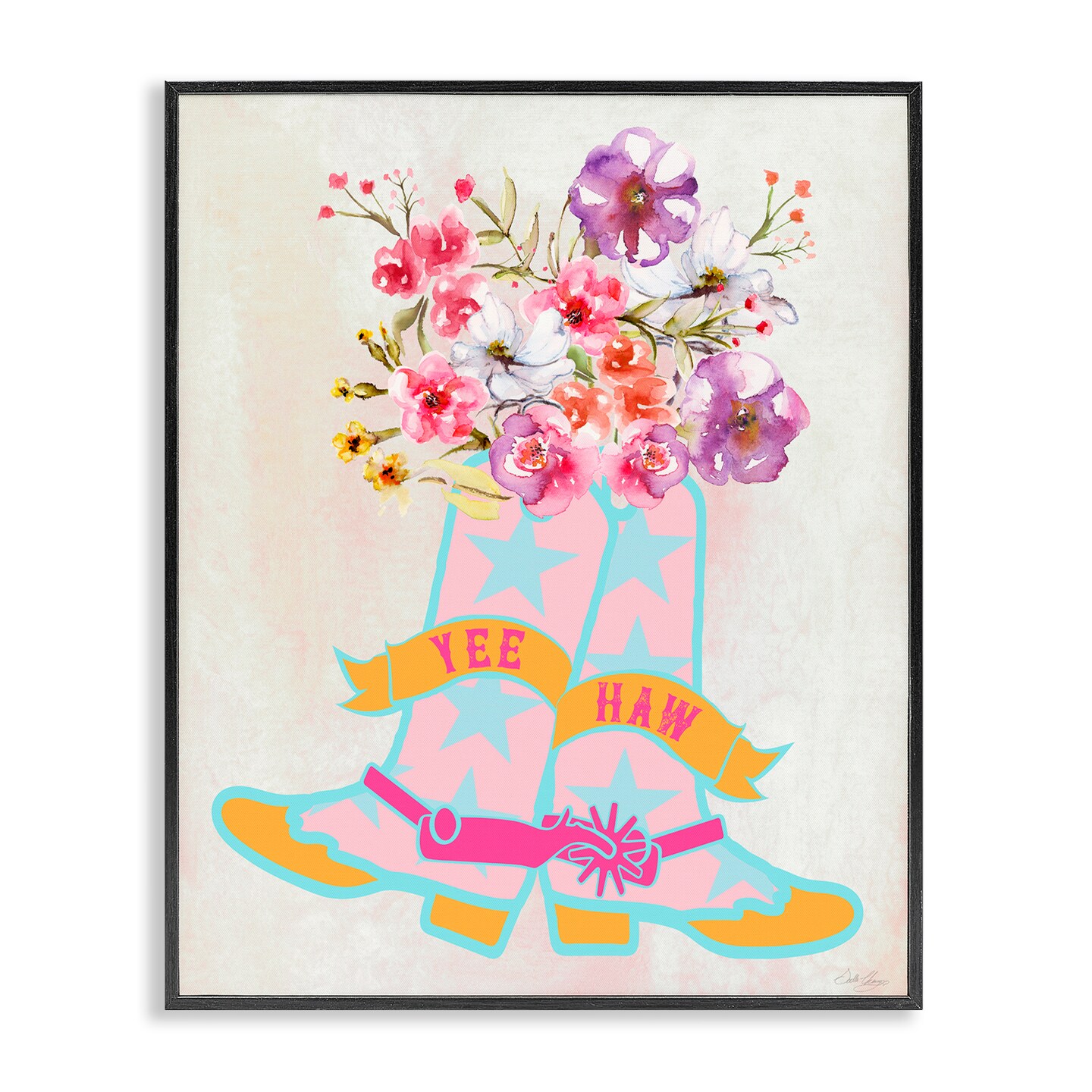 Stupell Industries Yee Haw Floral Cowgirl Framed Giclee Wall Art Design by Stella Chang