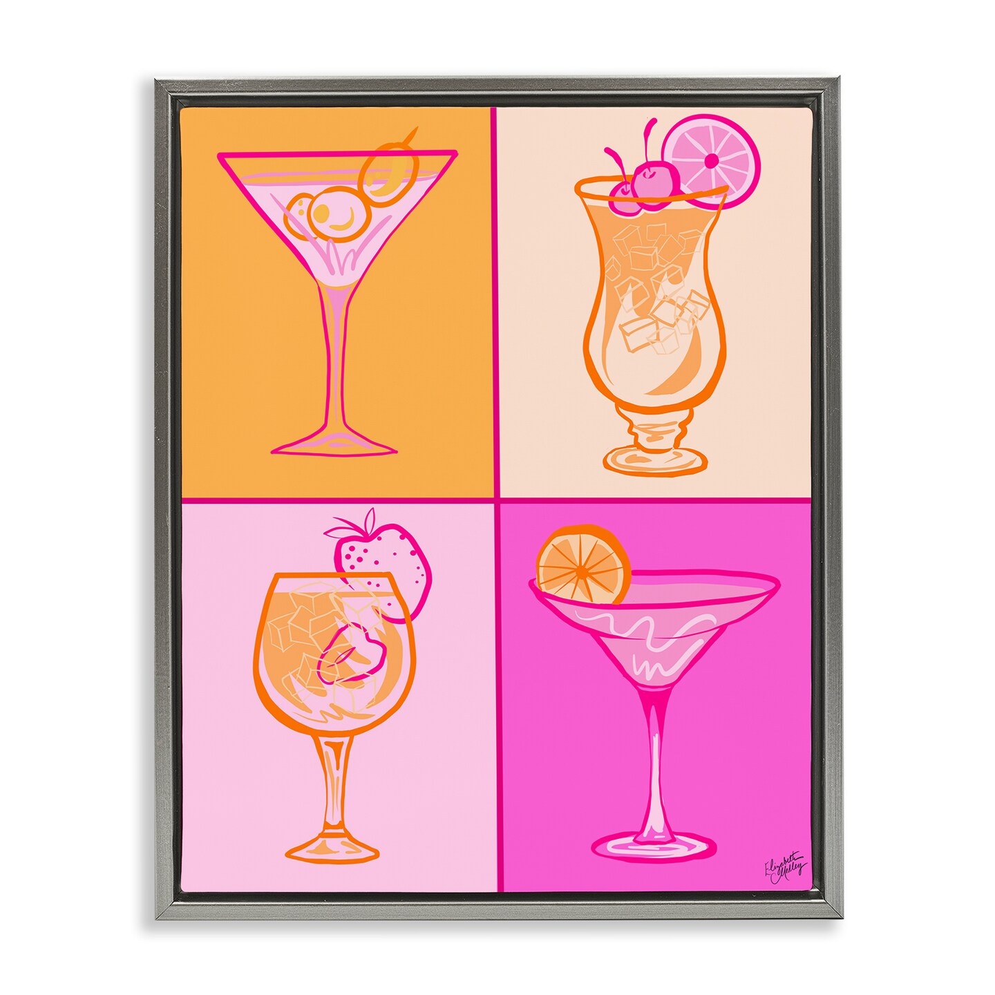 Stupell Industries Pink & Orange Cocktails Framed Floater Canvas Wall Art Design by Elizabeth Medley