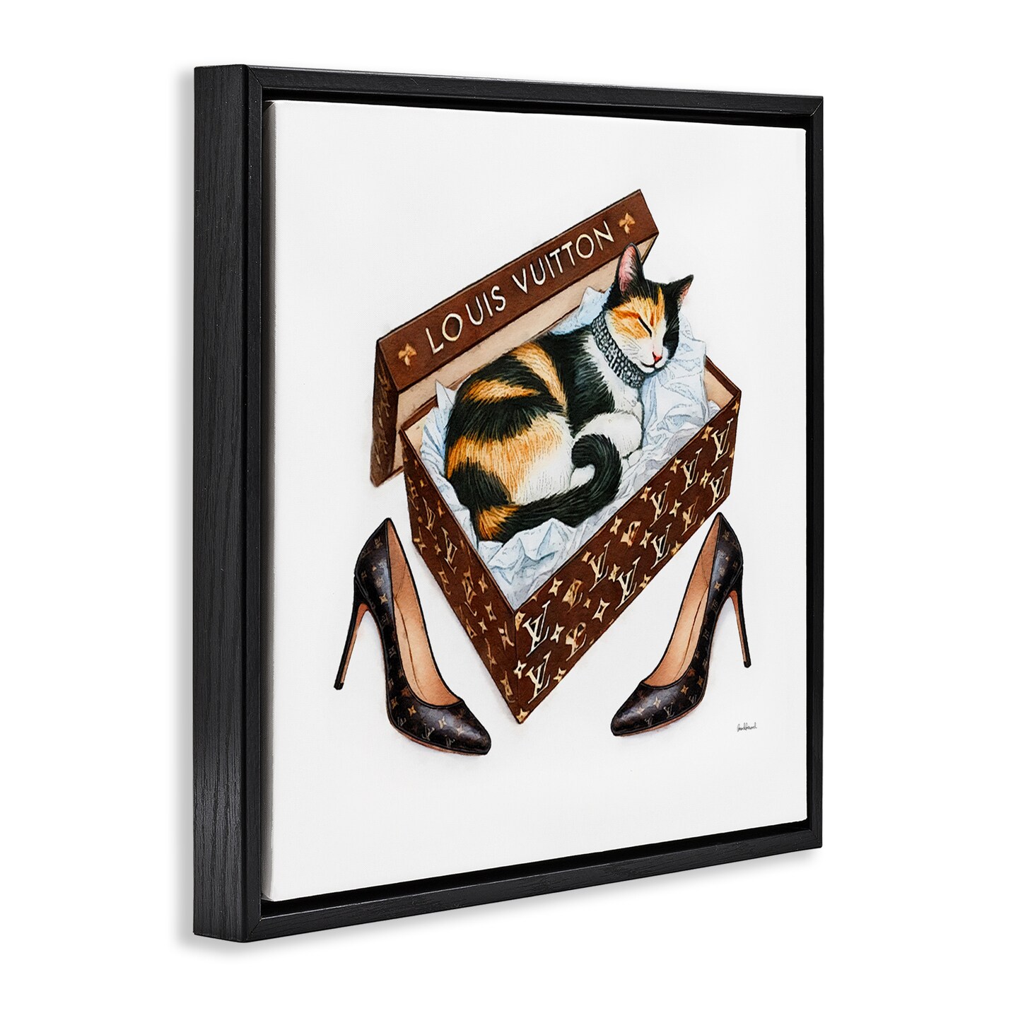 Stupell Industries Kitty Sleeping in Shoebox Framed Floater Canvas Wall Art Design by Amanda Greenwood