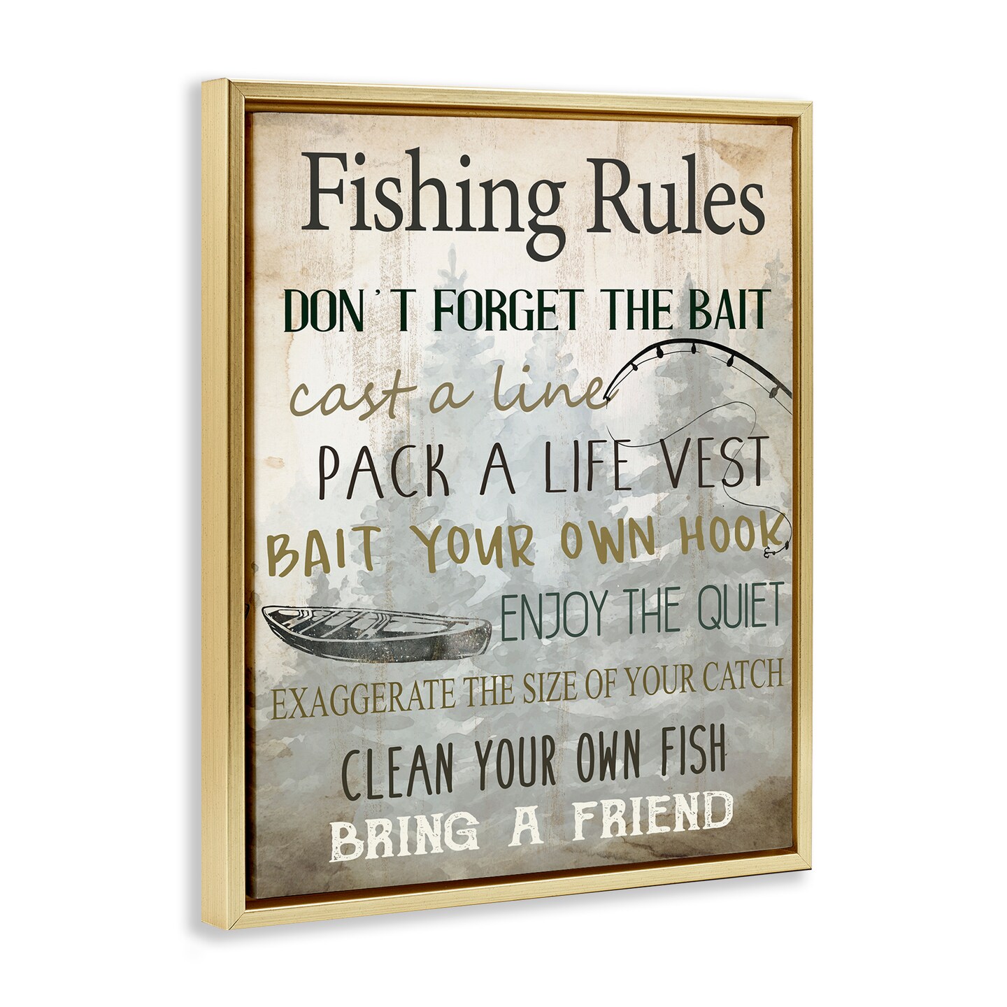 Stupell Industries Fishing Rules List Framed Floater Canvas Wall Art Design by Kim Allen