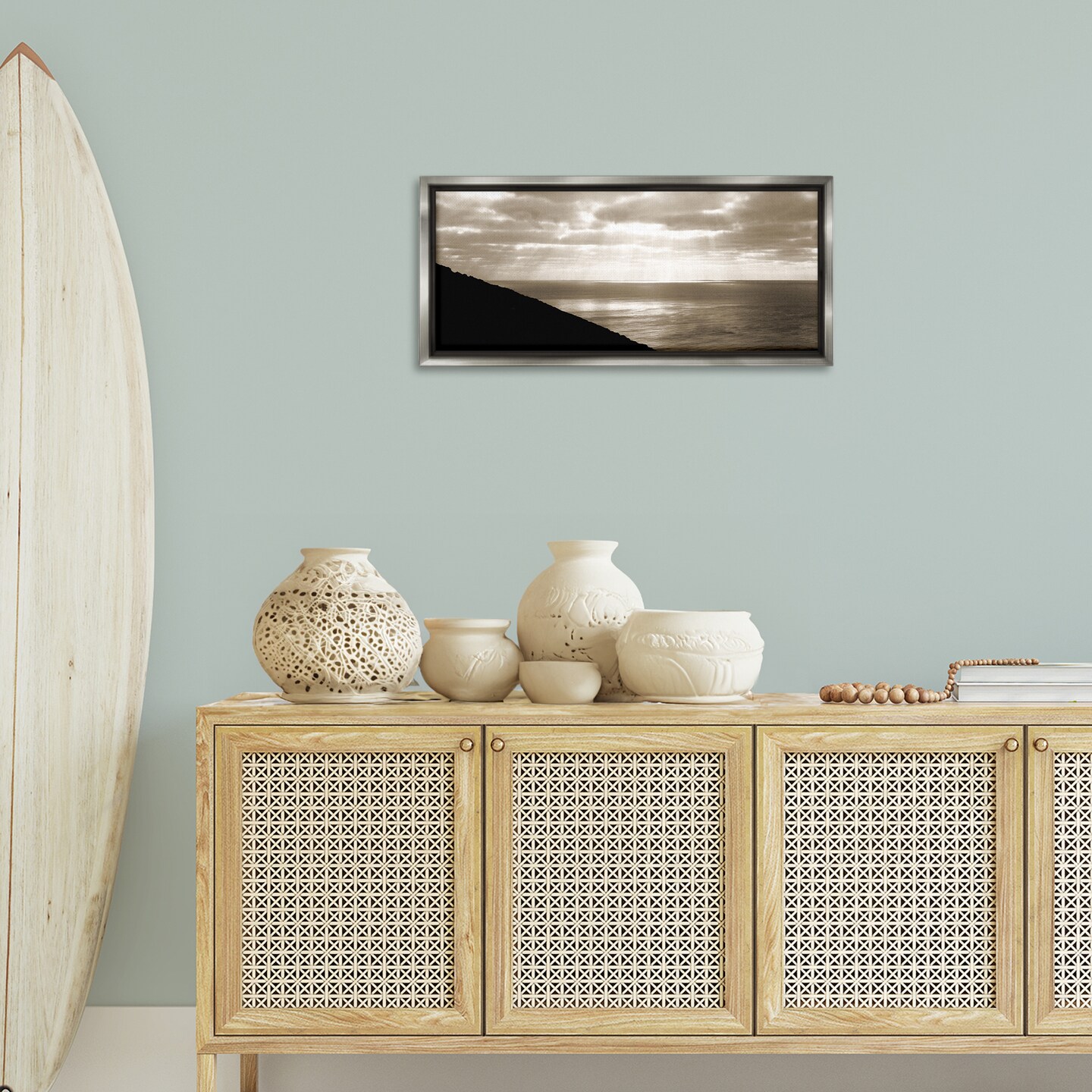 Stupell Industries Sepia Rays on Beach Framed Floater Canvas Wall Art Design by Noah Bay
