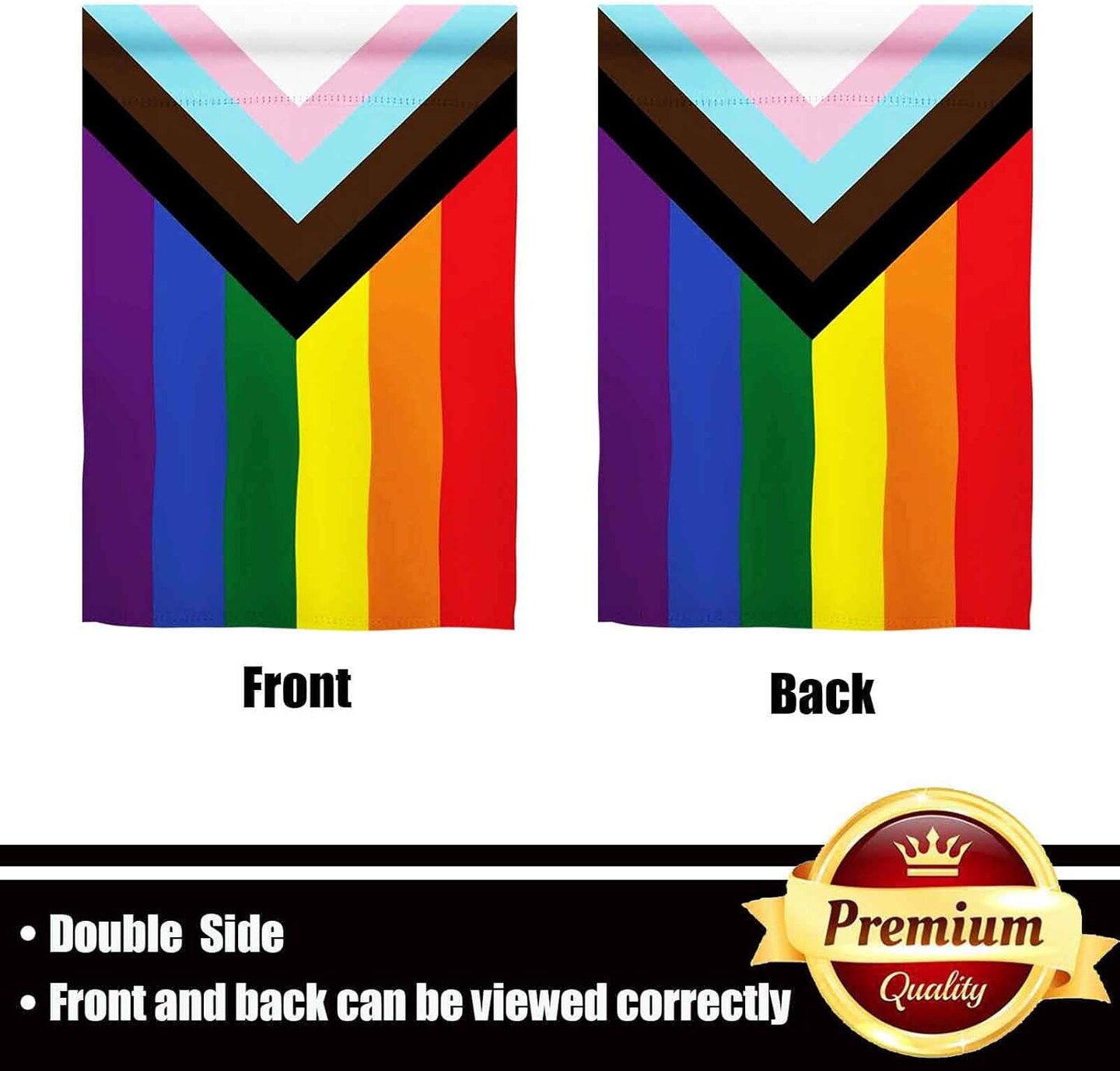 Progress Pride Rainbow Garden Flag 12.5x18 inch Outdoor-Double Sided LGBTQ Gay Lesbian Bisexual Non Binary Transgender All Inlcusive Progressive Pride Rainbow Flag Vivid Color Polyester Yard Flags