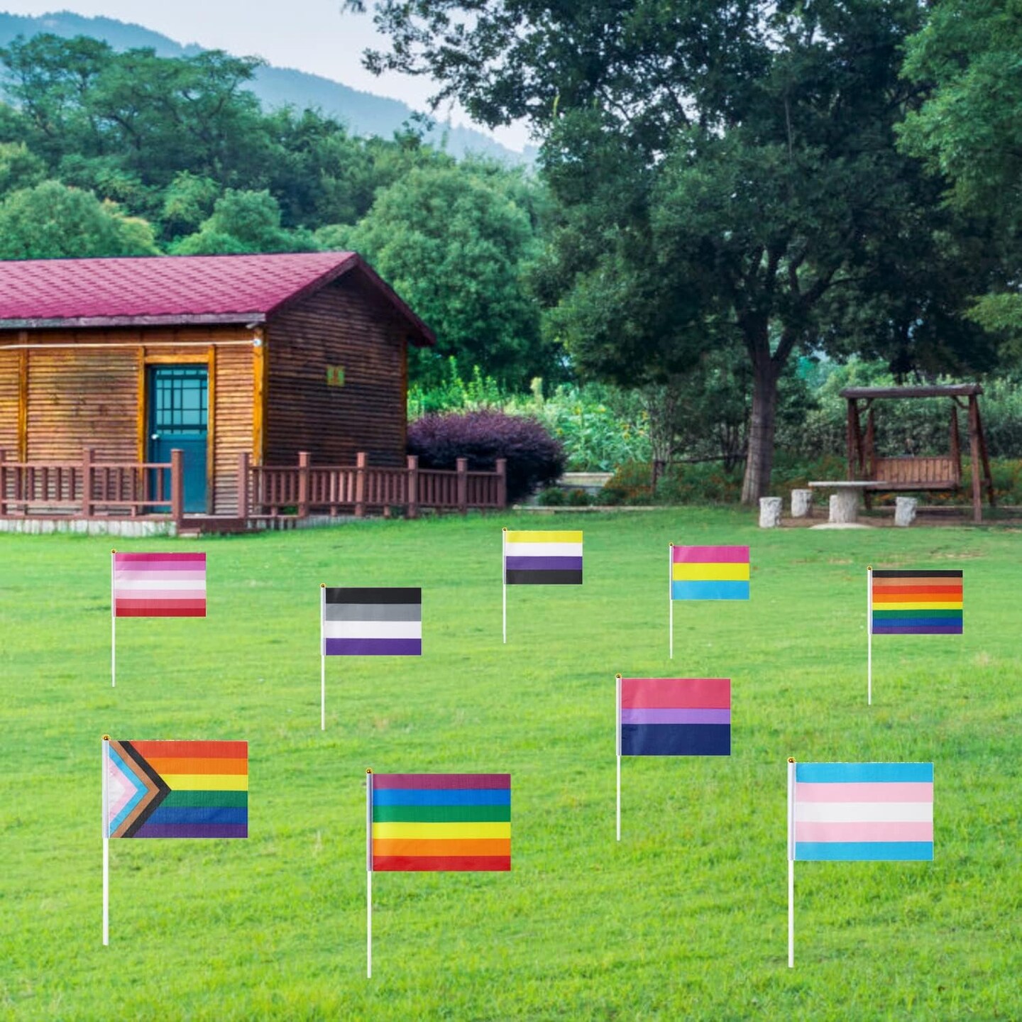 27 Pack Pride Rainbow Flags Gay LGBT Small Mini Hand Held Stick Flag Set Rainbow Festival Party Parades Decorations