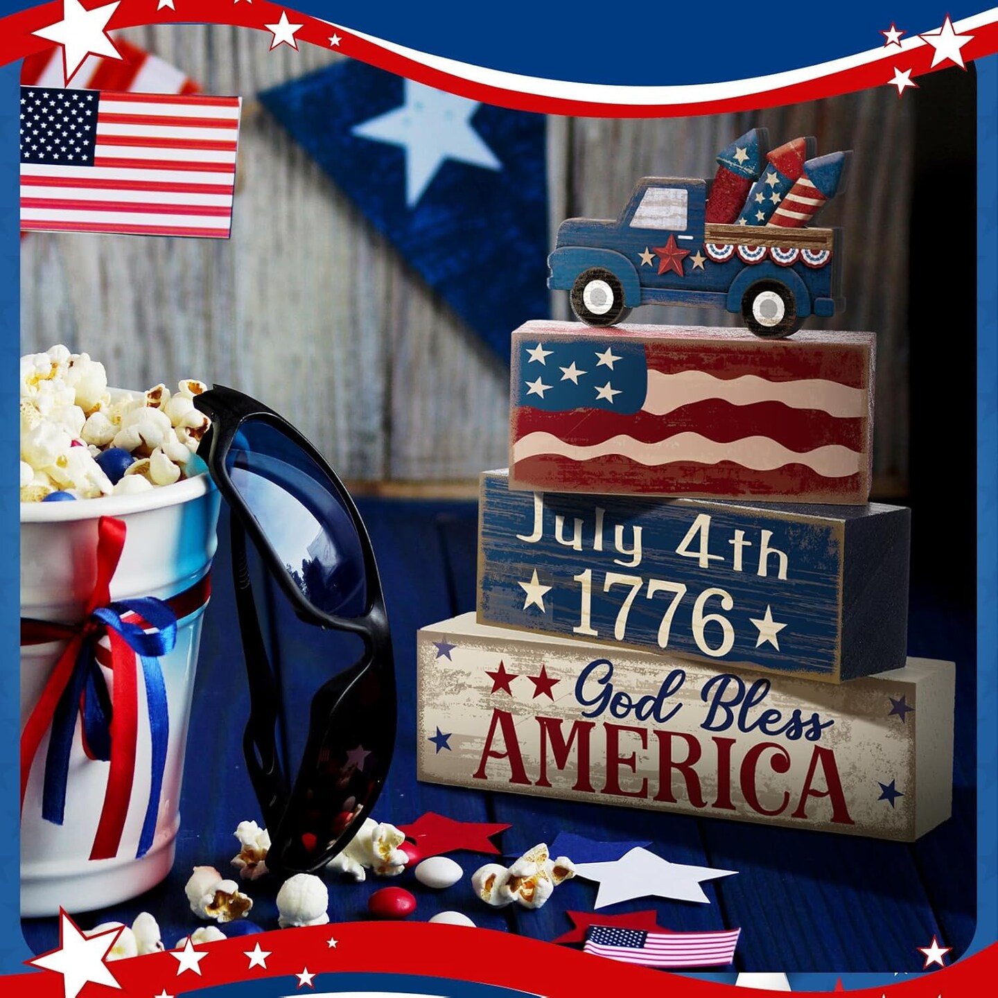 Tabletop Decorations Red, White, and Blue Table for 4th of July Decorations