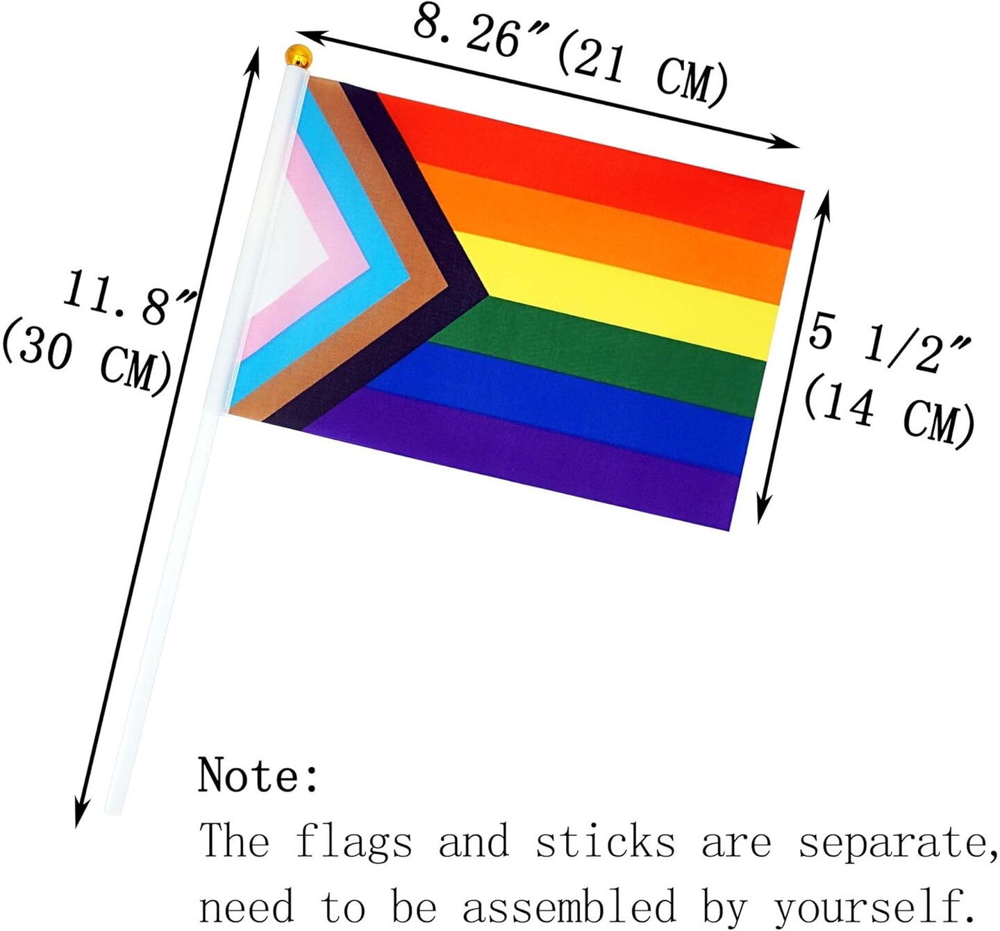 25 Pcs Pride Flag Progress LGBTQ Accessories Gay LGBT Classic Rainbow Pride Flags Stuff Decorations Hand Held Stick Small Flags Bulk for Parade Rainbow Festival Party