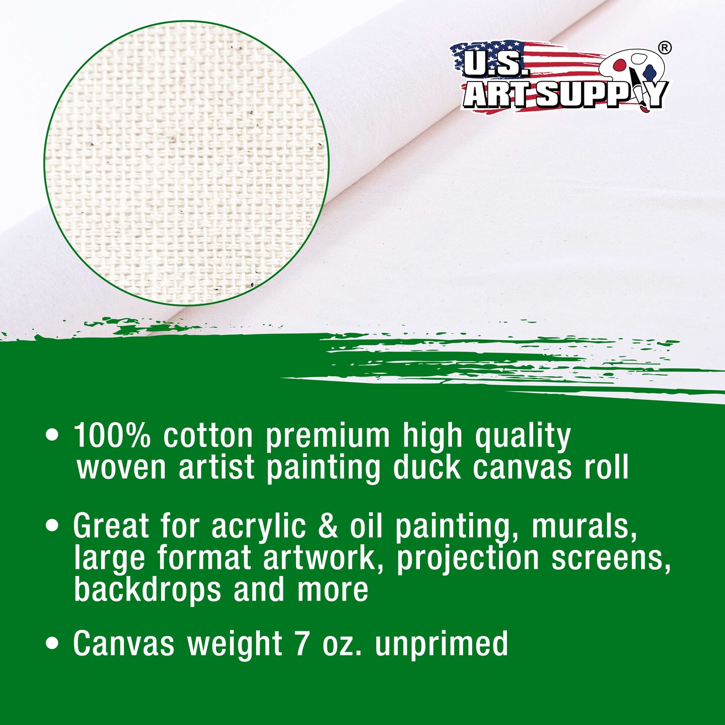 63&#x22; Wide x 6 Yard Long Canvas Roll - 100% Cotton 7 Ounce Un-Primed Artist Painting