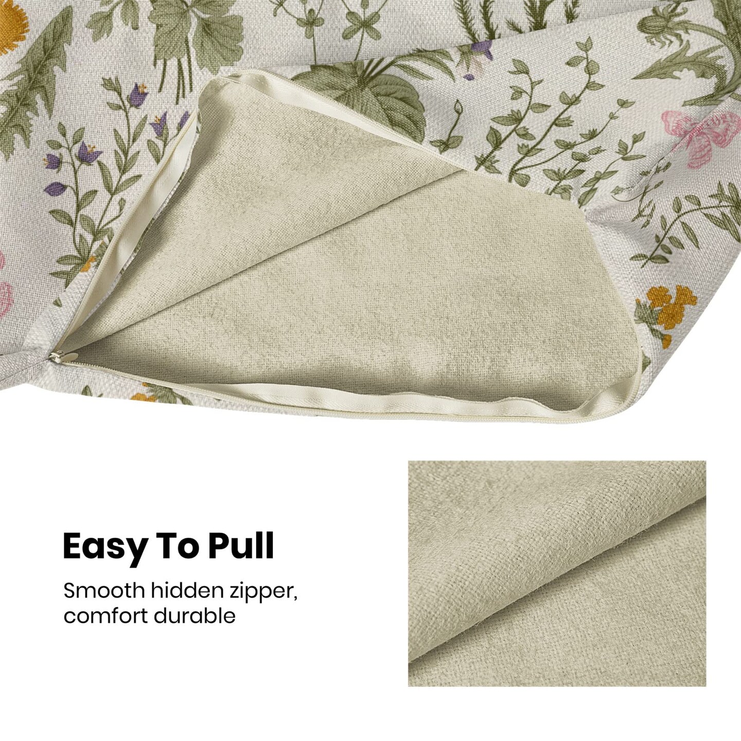 Spring Pillow Covers 18x18 Inch Set of 2,Sage Green Wild Flower Plant Throw Pillows Case,Seasonal Floral Outdoor Decorative Square Linen Farmhouse Decor Cushion Covers for Home Sofa Bed Couch