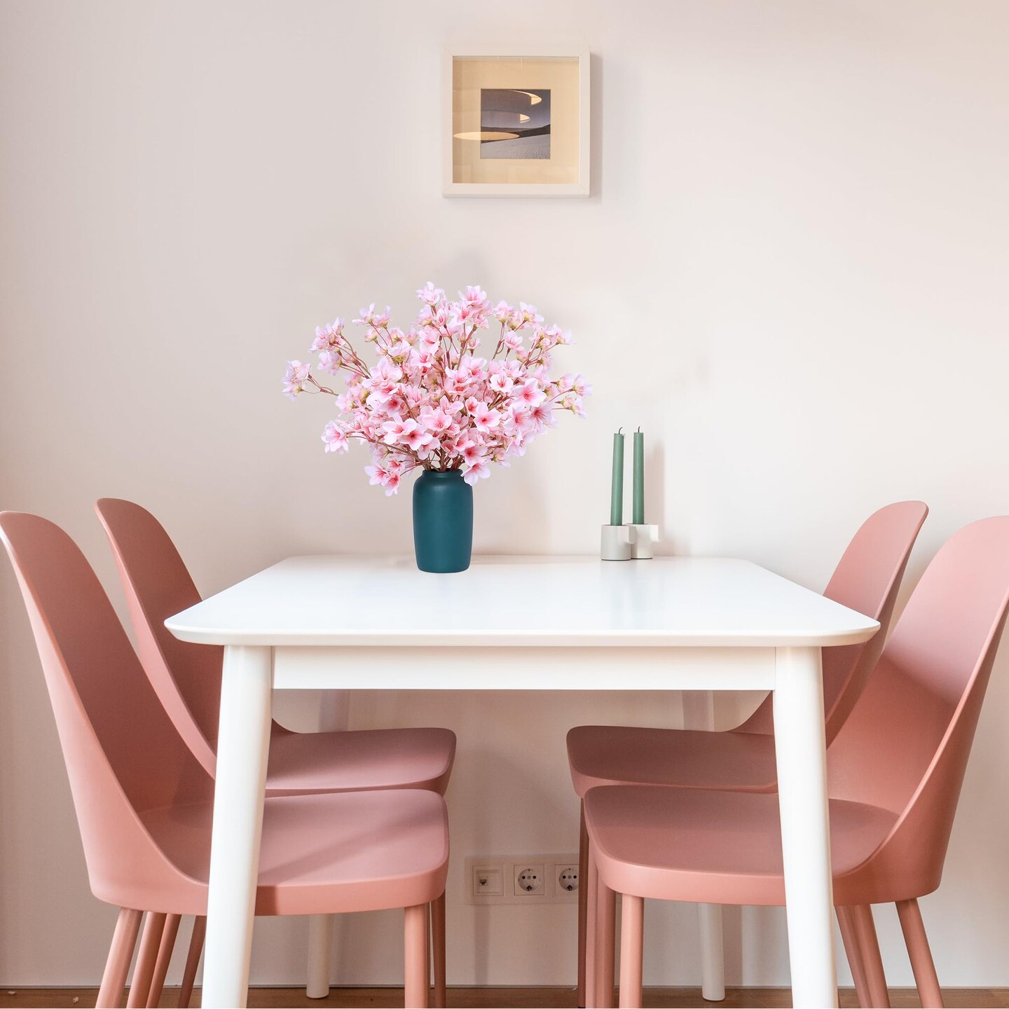 6Pcs Artificial Cherry Blossom Branches Decor Fake Flowers 16&#x22; Silk Faux Flowers for Decoration Spring Peach Bouquet Home Wedding Bedroom Party Japanese Garden Table Centerpiece Decor(Pink)