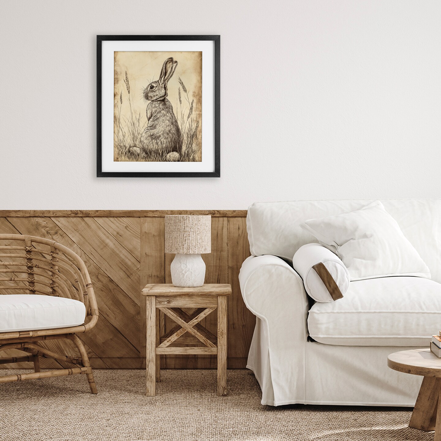 Stupell Industries Vintage Aged Bunny Portrait Framed Print Under Glass, design by Petal Prints Design