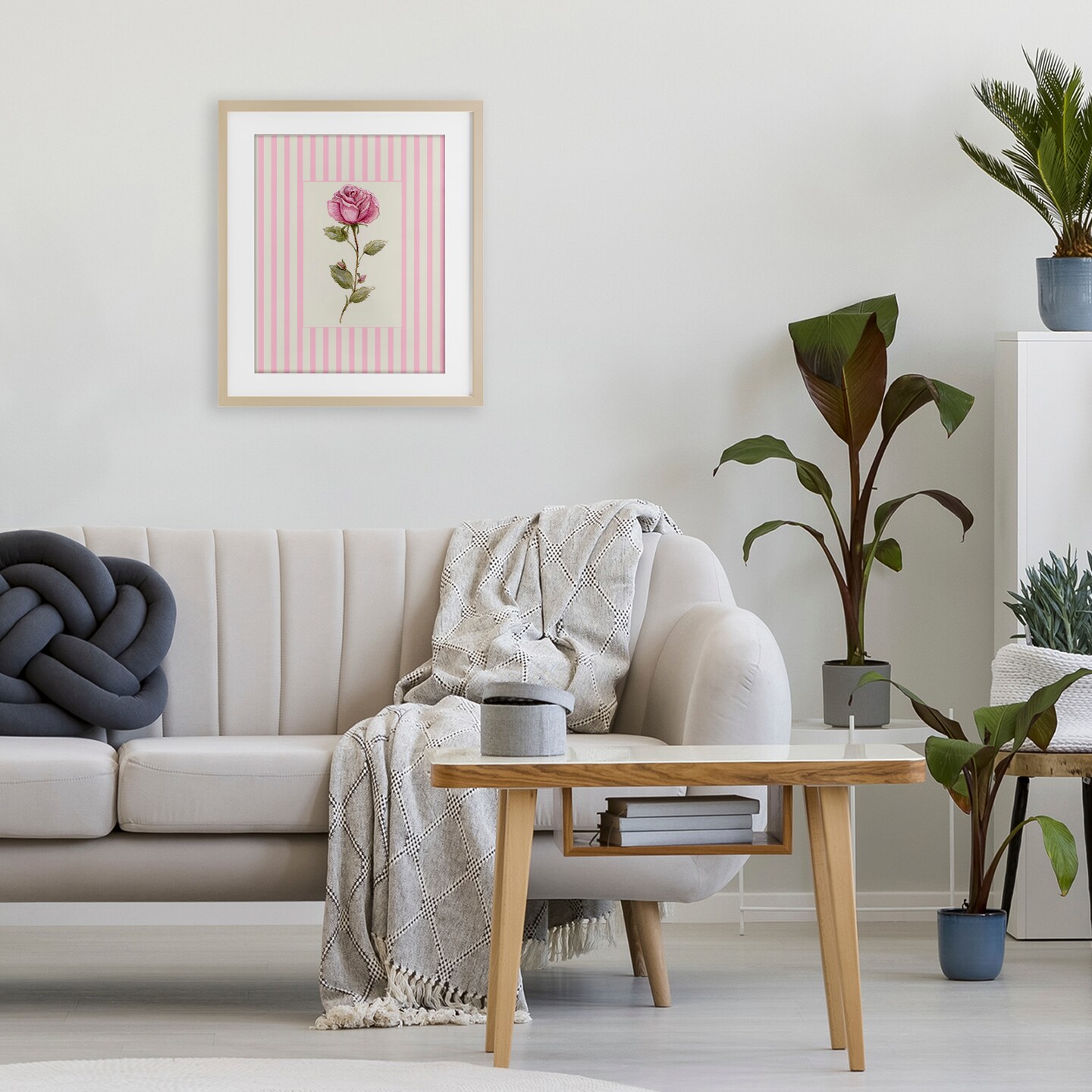 Stupell Industries Pink Stripe Rose Framed Print Under Glass, design by Lisa Wehmeyer