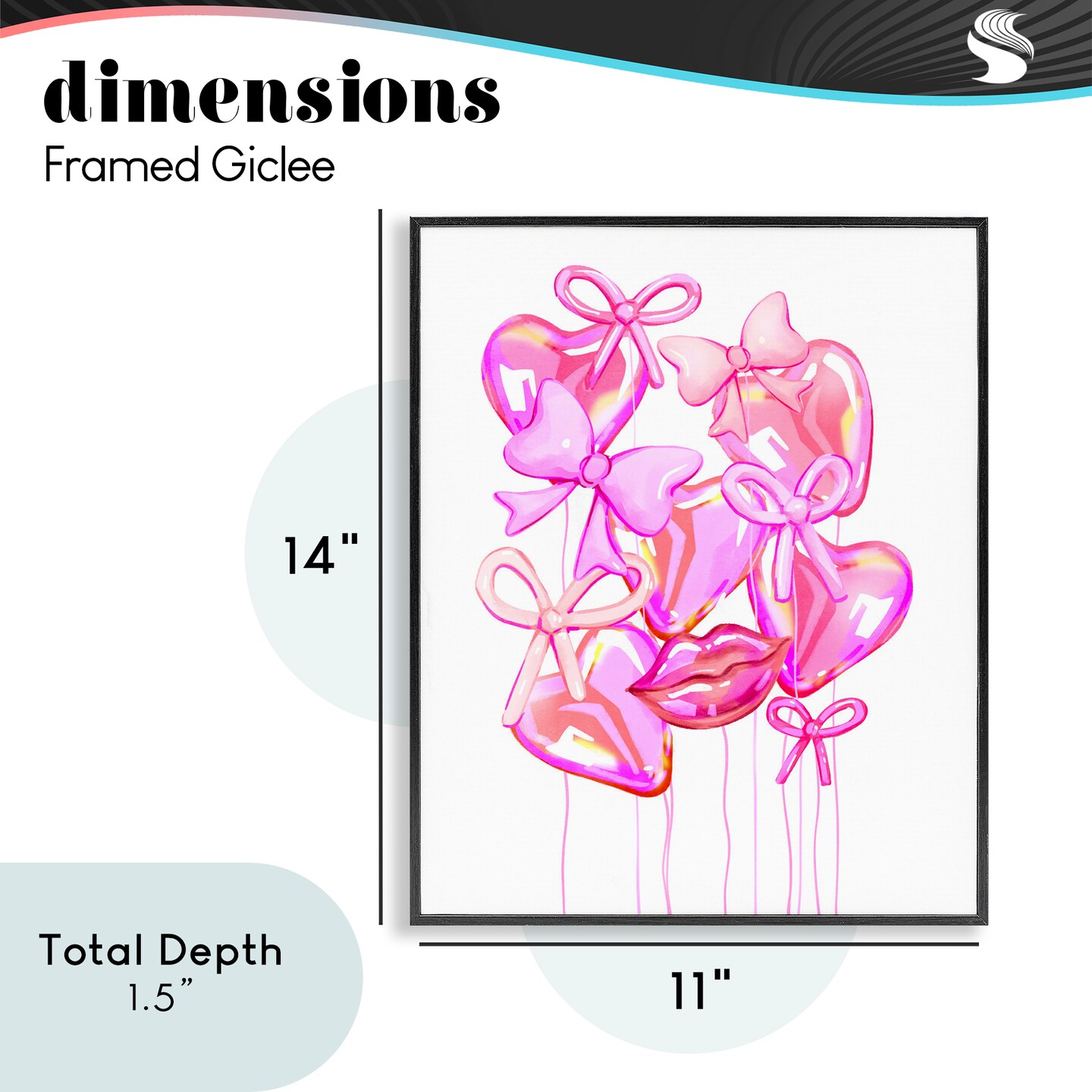 Stupell Industries Pink Heart and Bow Balloons Framed Giclee, design by Ziwei Li