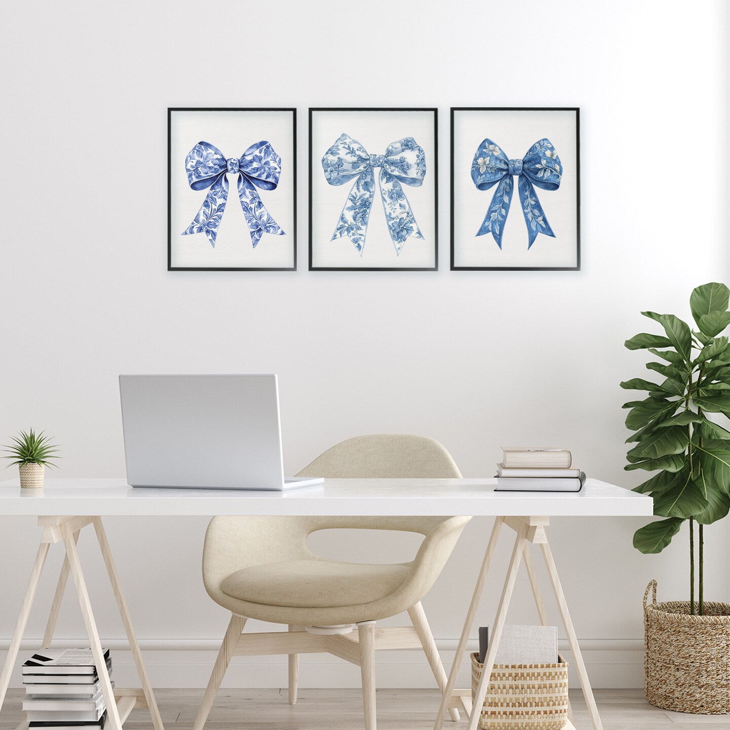 Stupell Industries Vintage Toile Pattern Bows 3pc Framed Giclee Set, design by Lettered and Lined