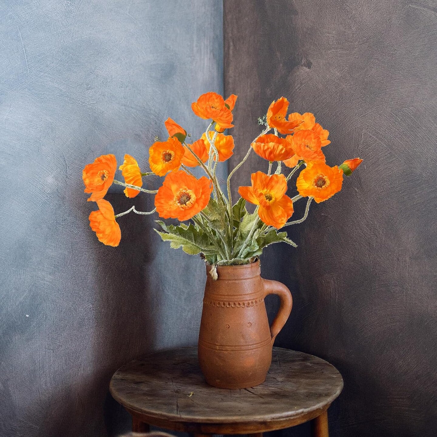 Artificial Poppies Flowers – 5 PCS Silk Flowers for Home, Office, Wedding, Outdoor Décor (Orange)