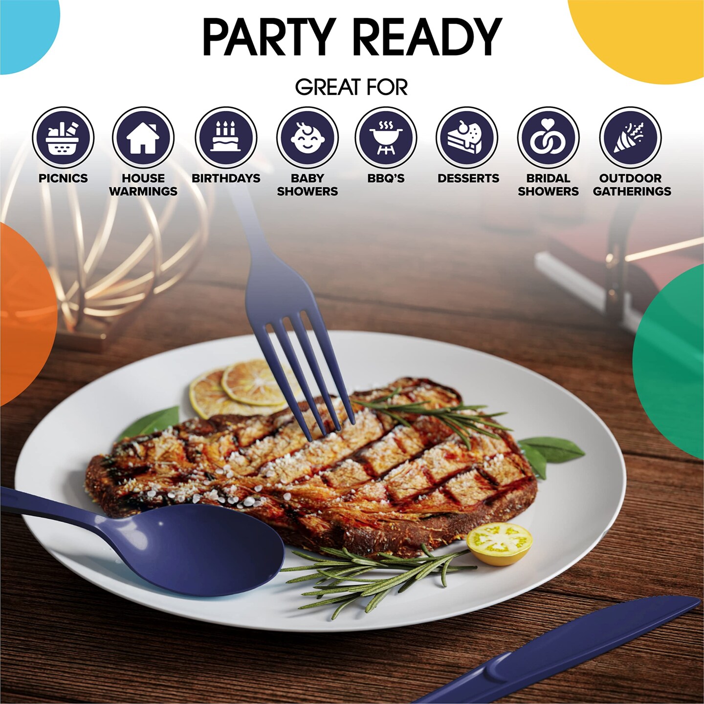 Party Solids 100 Pcs Disposable Utensils – Heavy Duty Plastic Cutlery Set – Premium Plastic Forks, Spoons or Knives for Parties, Events, Catering & Tableware Supplies by Exquisite