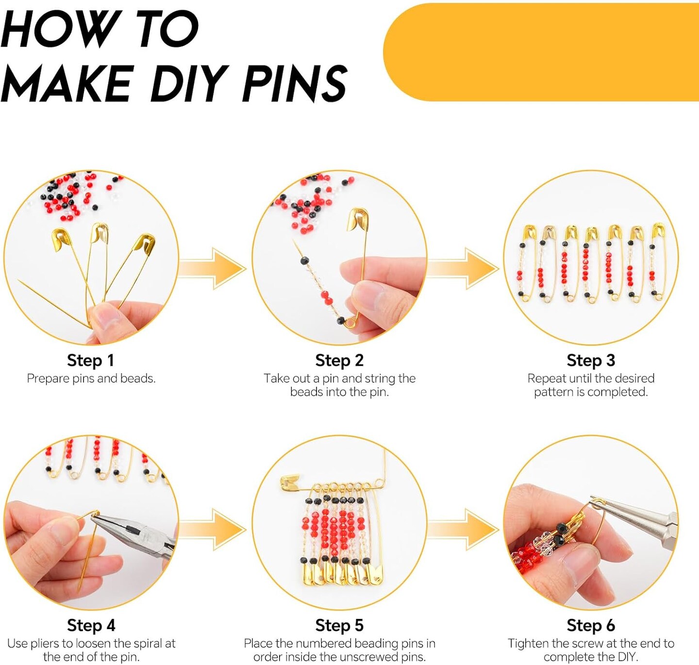 150PCS Gold Safety Pins with Beads – 3 Sizes, Includes 300 Colored Beads & 78 Letter Beads for DIY Crafts