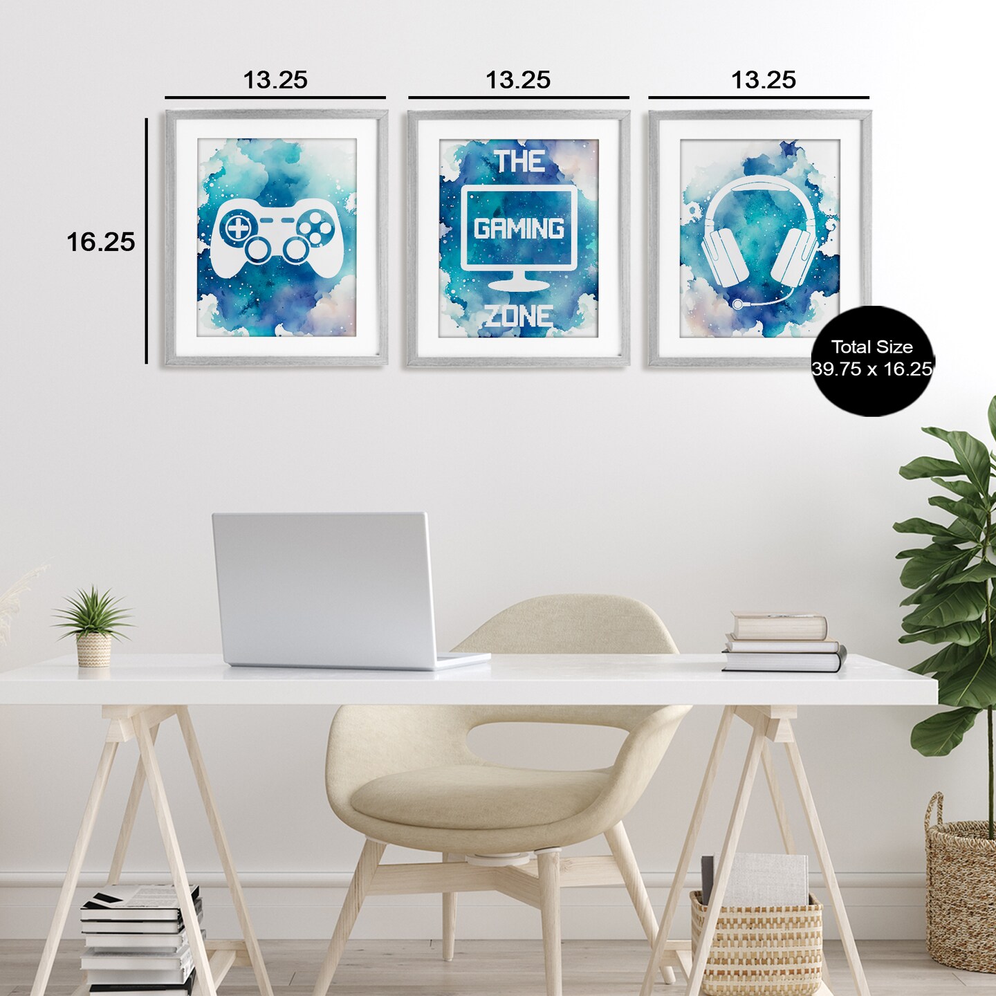 Stupell Industries Blue Gamer Splatters 3pc Framed Print Under Glass Set, design by Marcus Prime