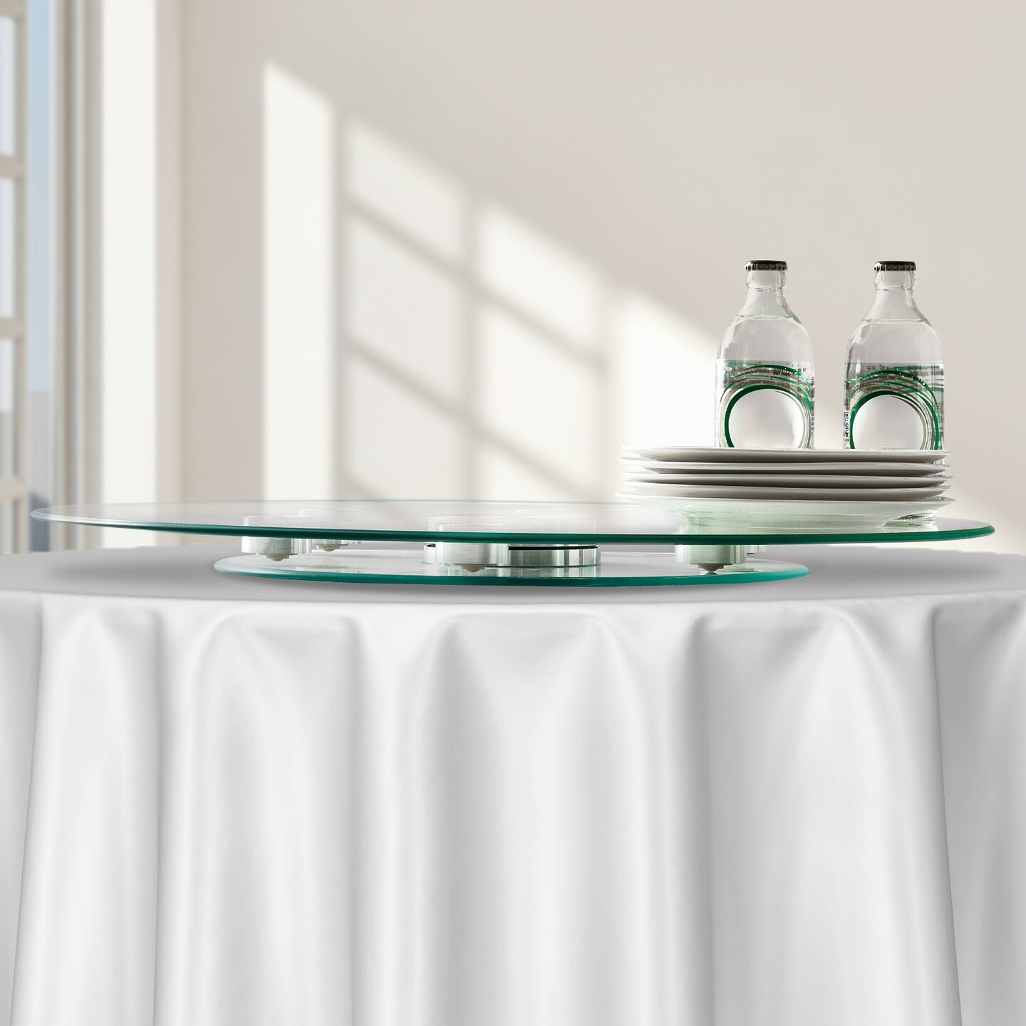 Transparent Tempered Glass Lazy Susan Turntable with Aluminum Base and 360 Degree Rotation