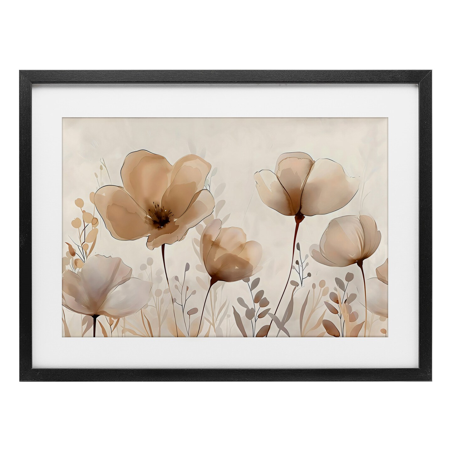 Stupell Industries Neutral Wildflowers Floral Blossoms Framed