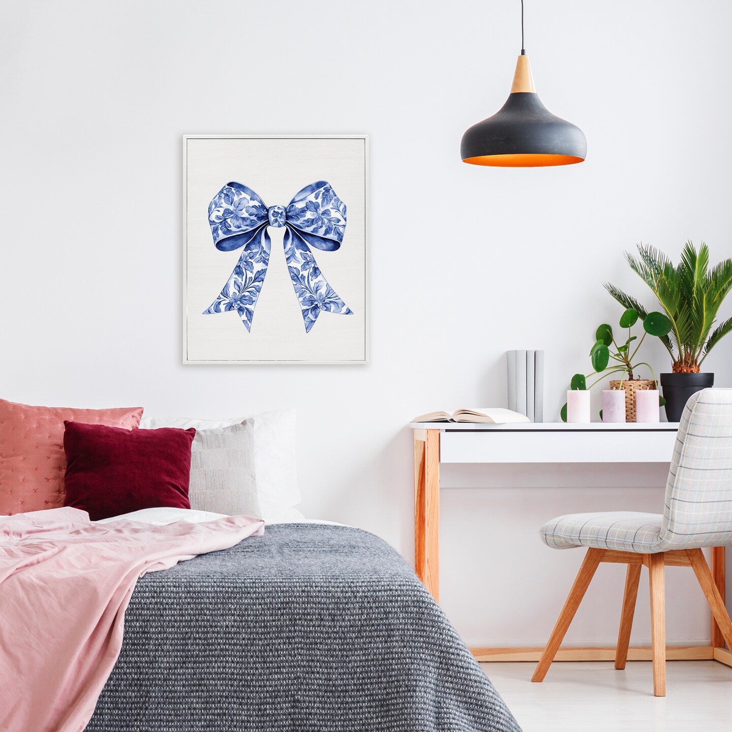 Stupell Industries Vintage Toile Flower Ribbon Framed Giclee, design by Lettered and Lined