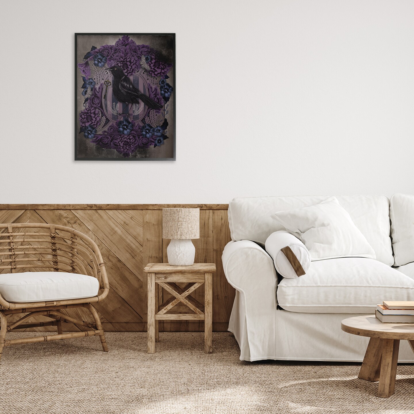 Stupell Industries Raven with Gothic Florals Framed Giclee, design by Lori Mosley