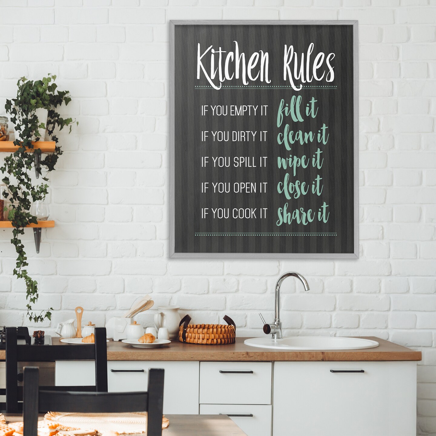 Stupell Industries Kitchen Rules Black & Green Framed Giclee, design by Lettered and Lined