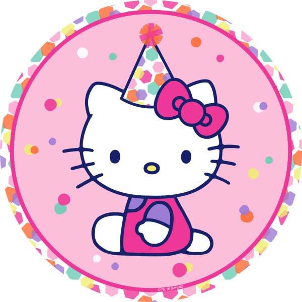 Hello Kitty Party Hat PhotoCake&#xAE; Edible Cake Topper Icing Image for 6 inch Round cake or larger