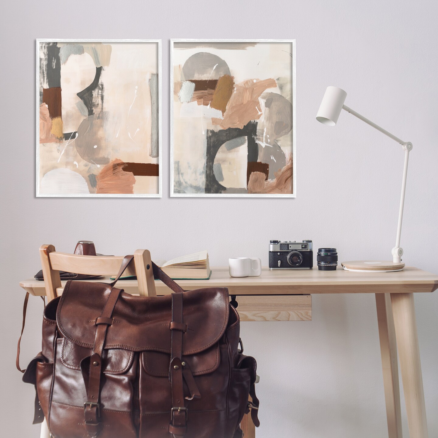 Stupell Industries Abstract Neutral Shapes Brown 2 pc Framed Giclee Wall Art Set Design by Victoria Barnes