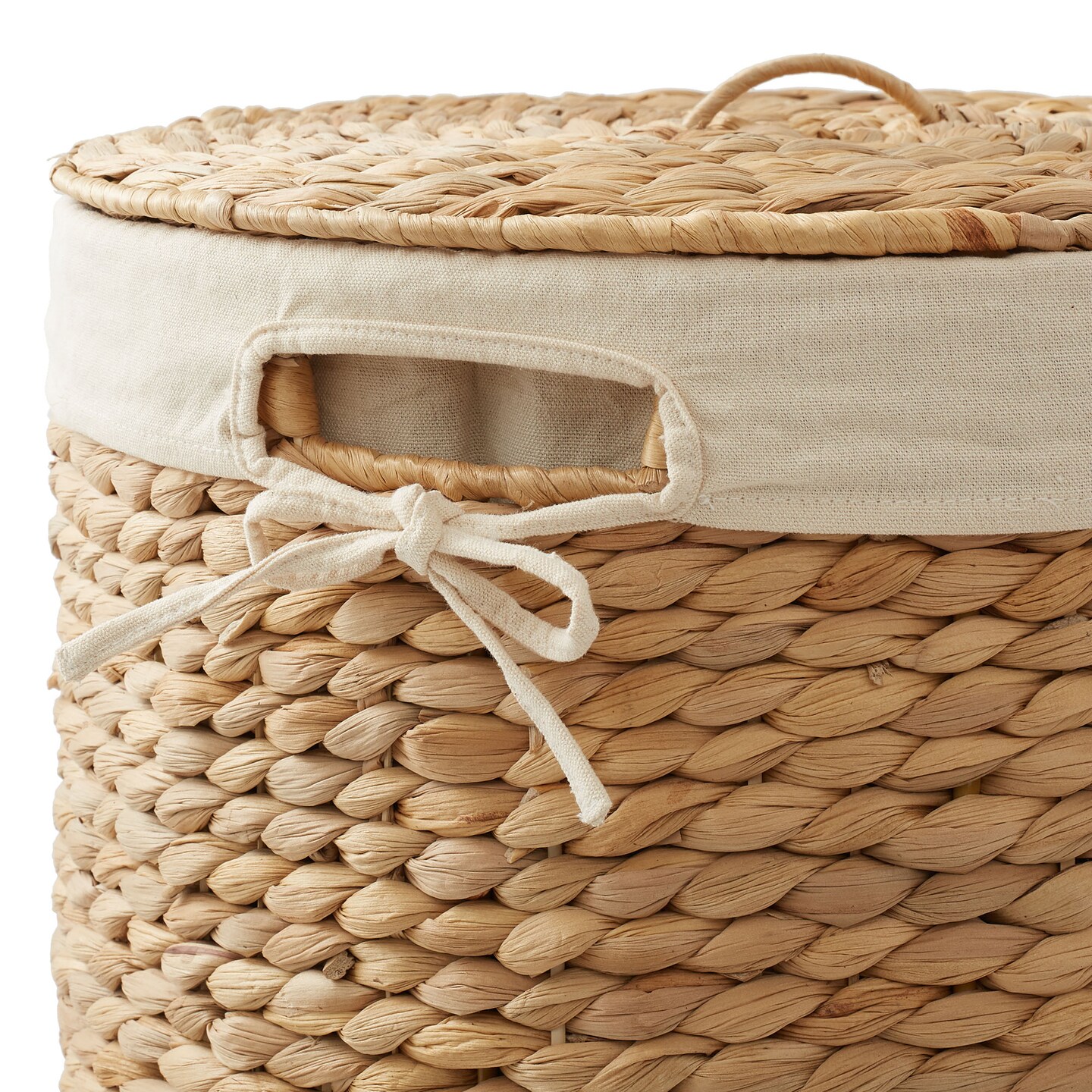 Casafield Round Laundry Hamper with Lid and Removable Liner Bag, Woven Water Hyacinth Wicker Laundry Basket for Clothes and Towels