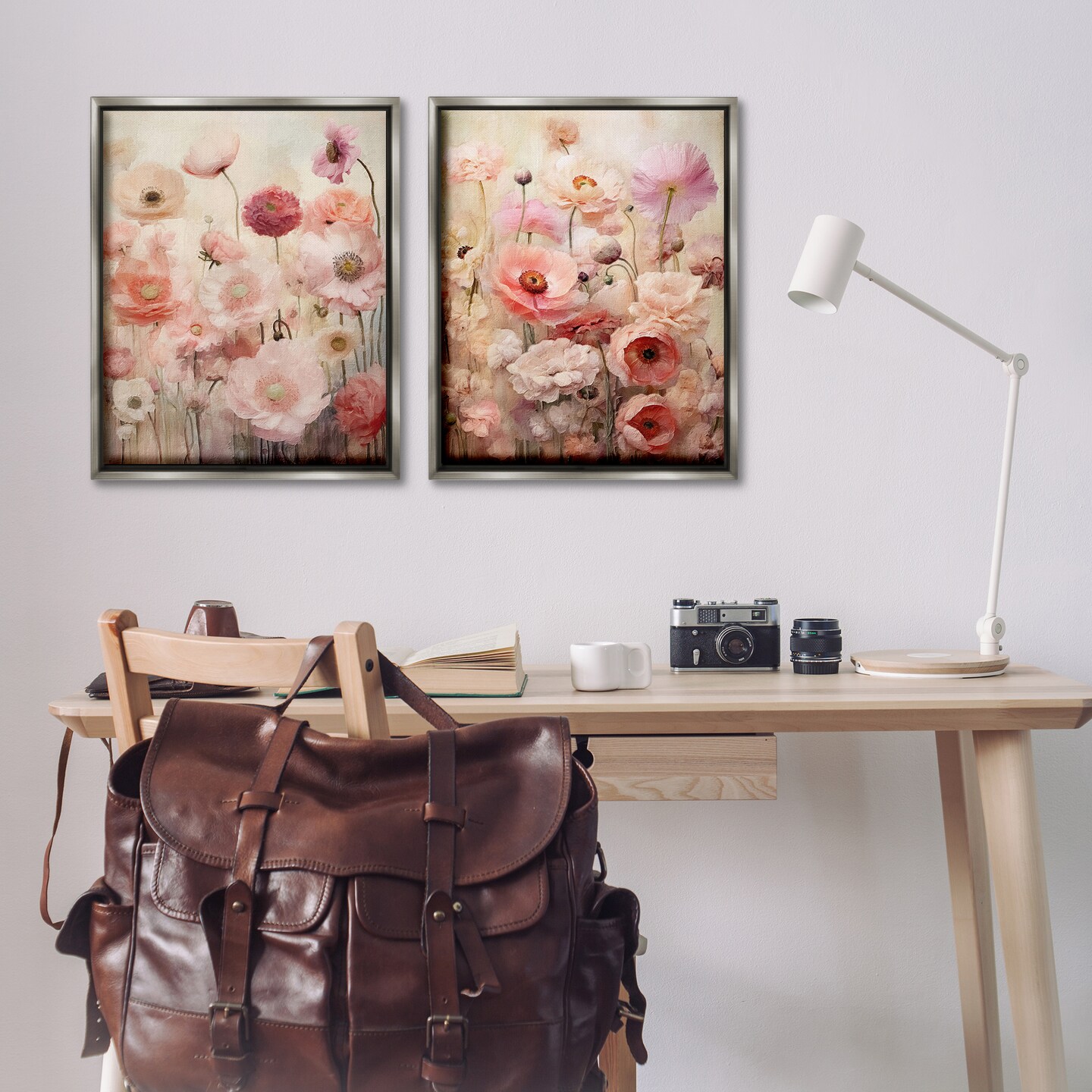 Stupell Industries Pink Blush Floral Field 2 pc Framed Floater Canvas Wall Art Set Design by RileyB