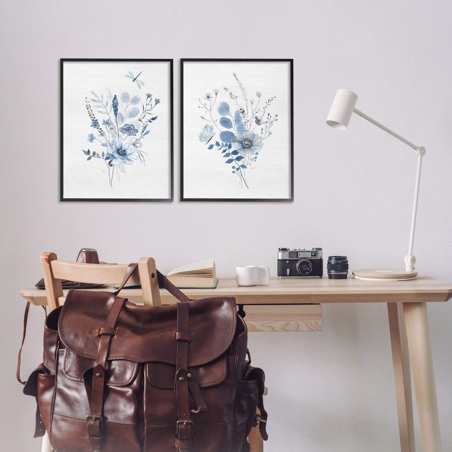 Stupell Industries Blue Dragonfly Flower 2 pc Framed Giclee Wall Art Set Design by Janet Tava