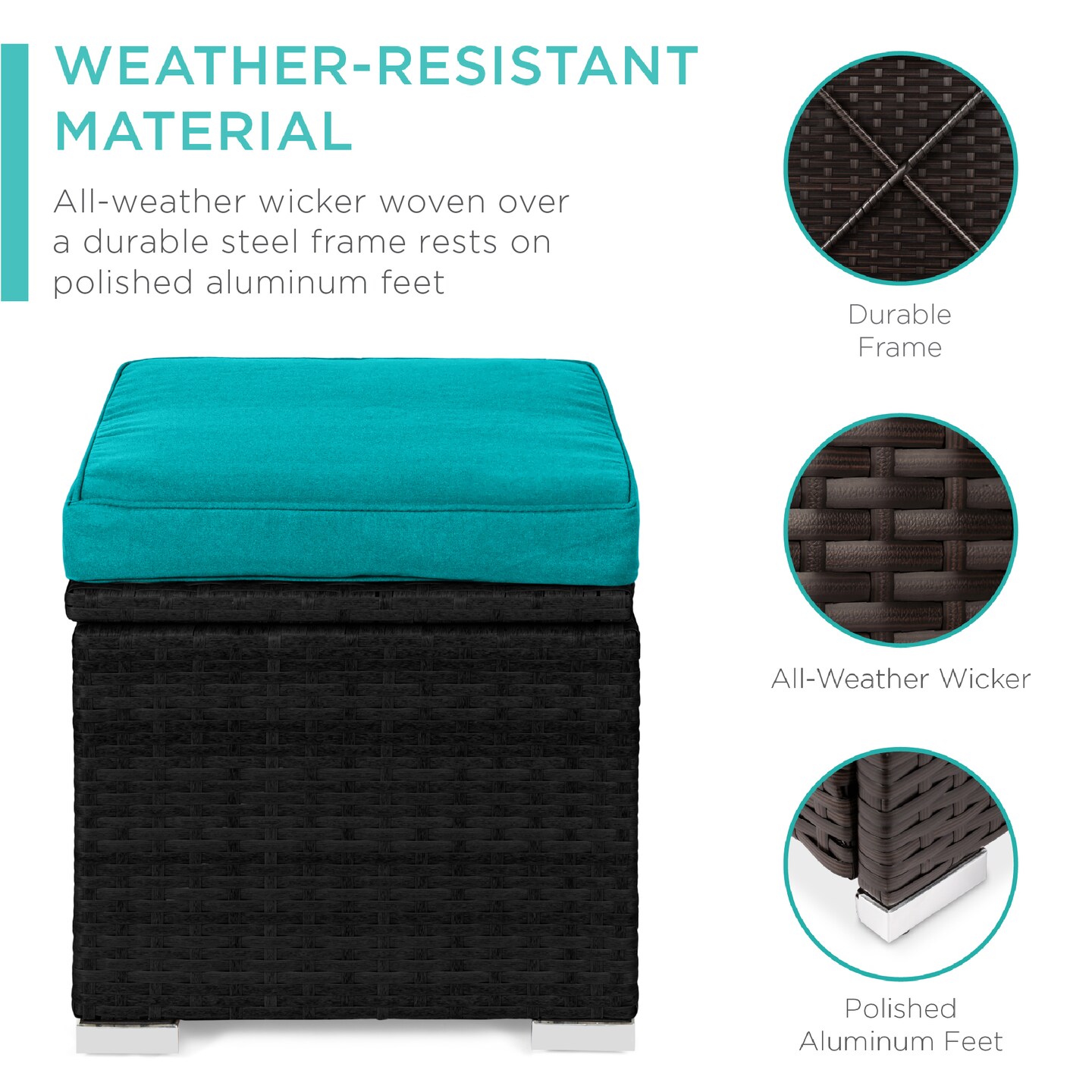 Best Choice Products Set of 2 Wicker Ottomans, Multipurpose Furniture w/ Removable Cushions, Steel Frame