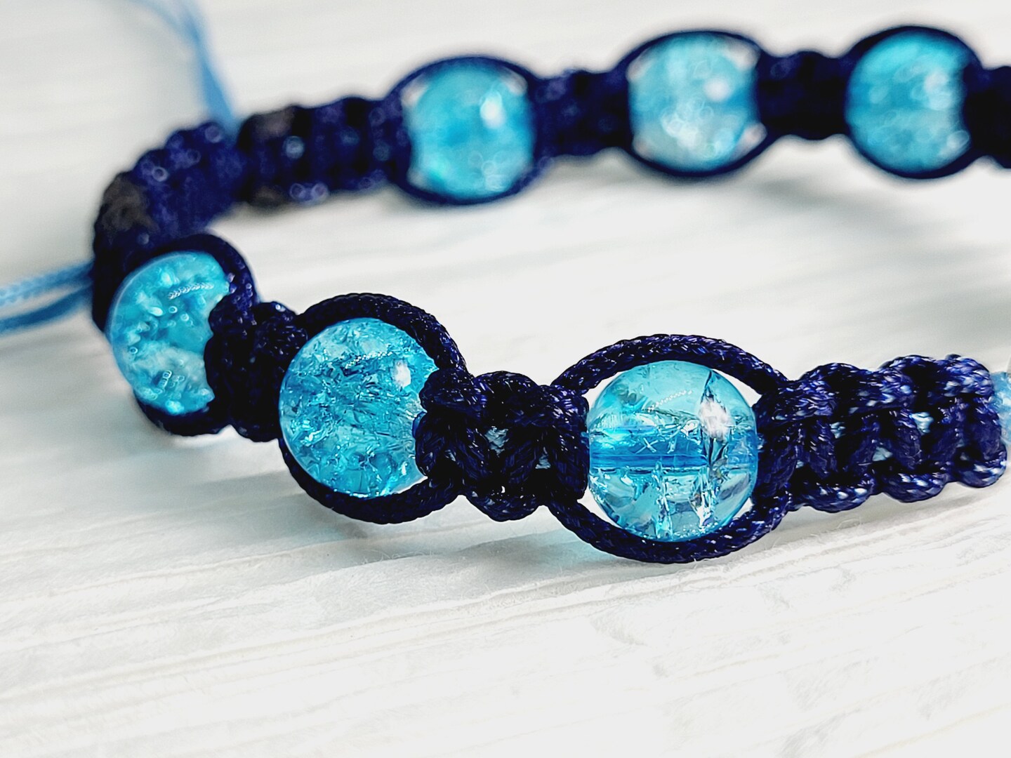 Mermaid Tail - Rainbow Glow Beads | Woven Accessory | Friendship Bracelet | Adjustable | Purple - Teal - Ocean Blue | Knotted Macrame product 4