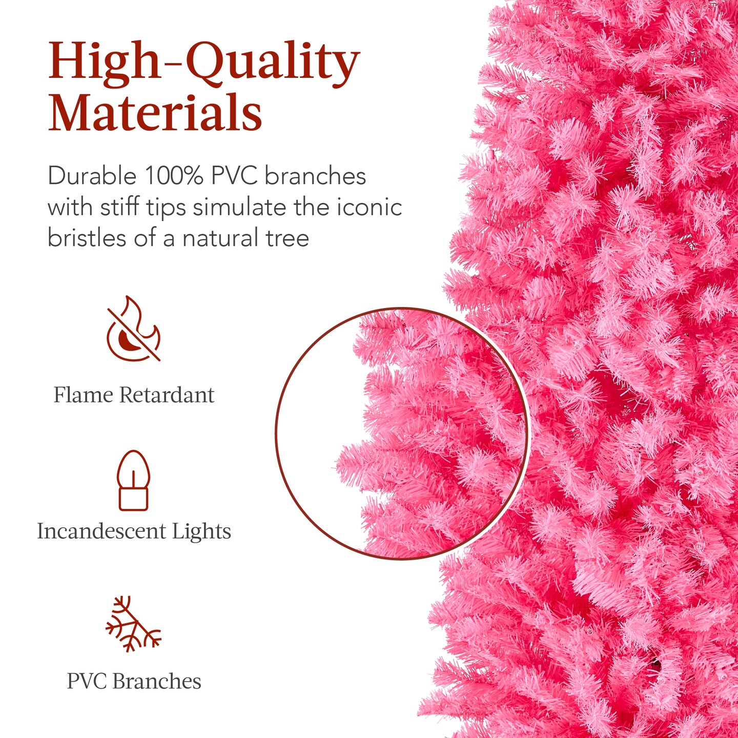 Best Choice Products Pre-Lit Pink Artificial Christmas Tree, Holiday Pencil Tree w/ Metal Stand