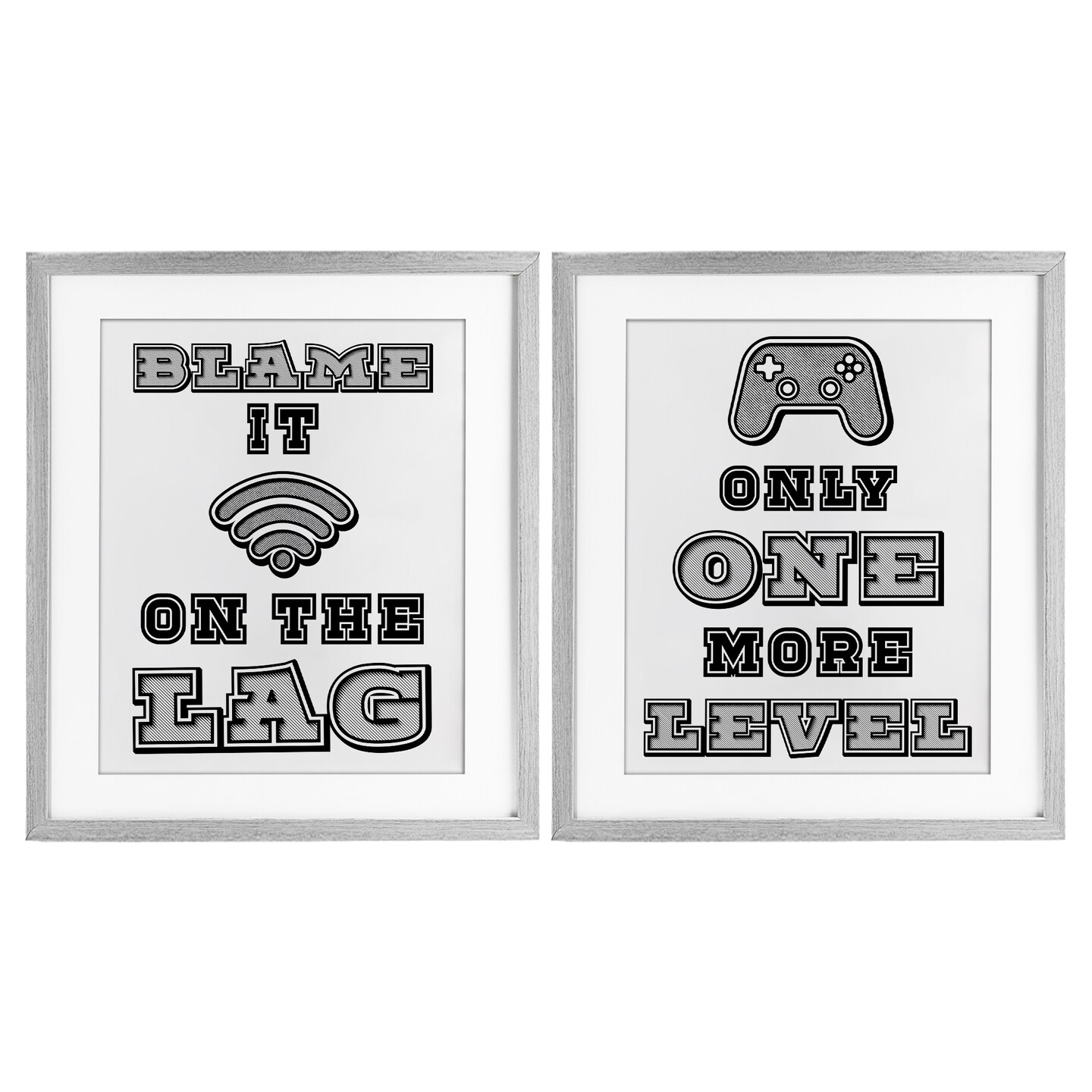Stupell Industries Black & White Gamer Quotes 2pc Framed Print Under Glass Set, design by Marcus Prime