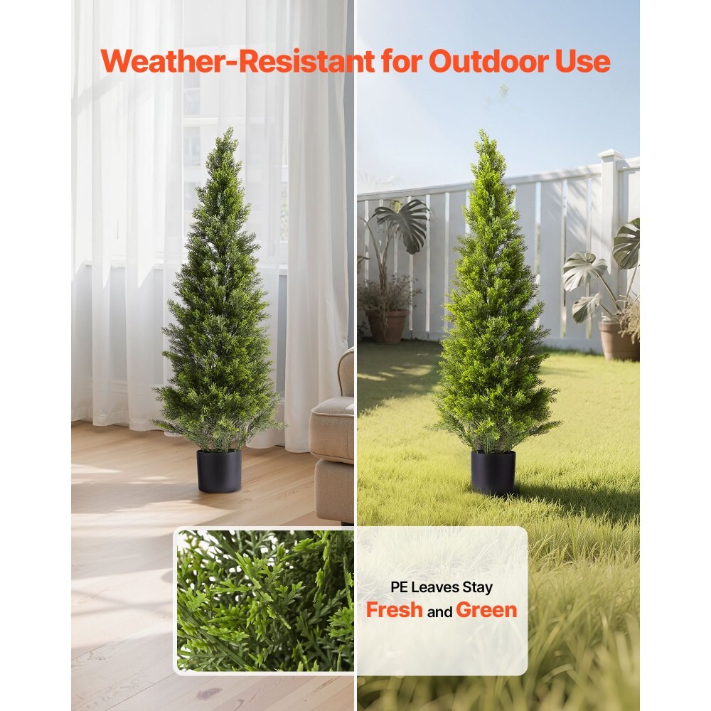 2 Pack Artificial Cedar Topiary Trees Faux Pine Plants for Indoor Outdoor Decor