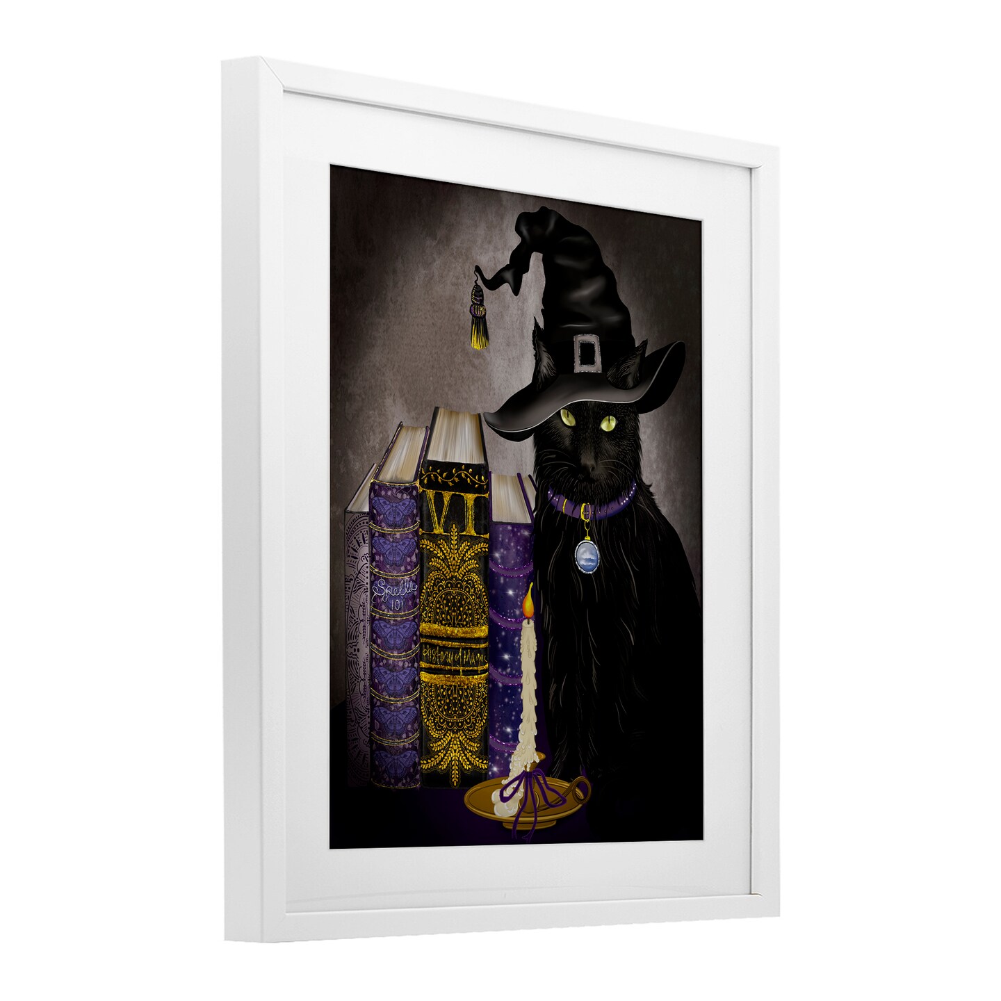 Stupell Industries Black Cat Gothic Books Framed Print Under Glass, design by Lori Mosley