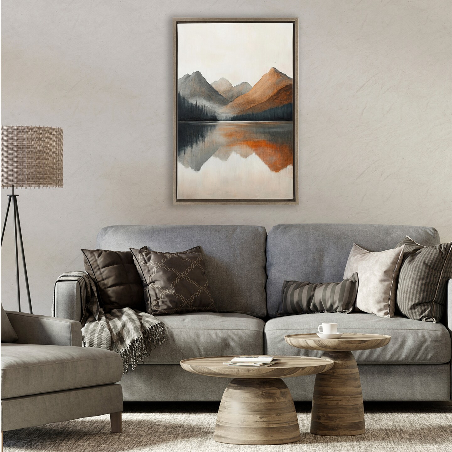 Terracotta Reflection Abstract Landscape Floating Frame Canvas Art