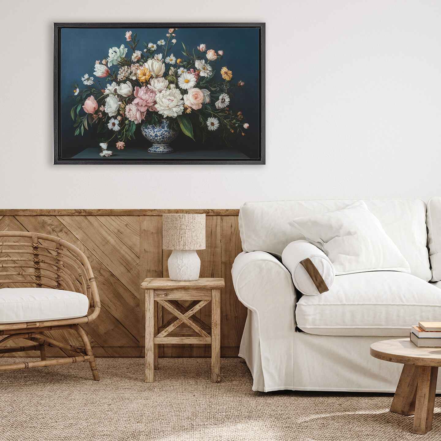 Stupell Industries Moody Blue Floral Vase Floating Frame, design by Petal Prints Design