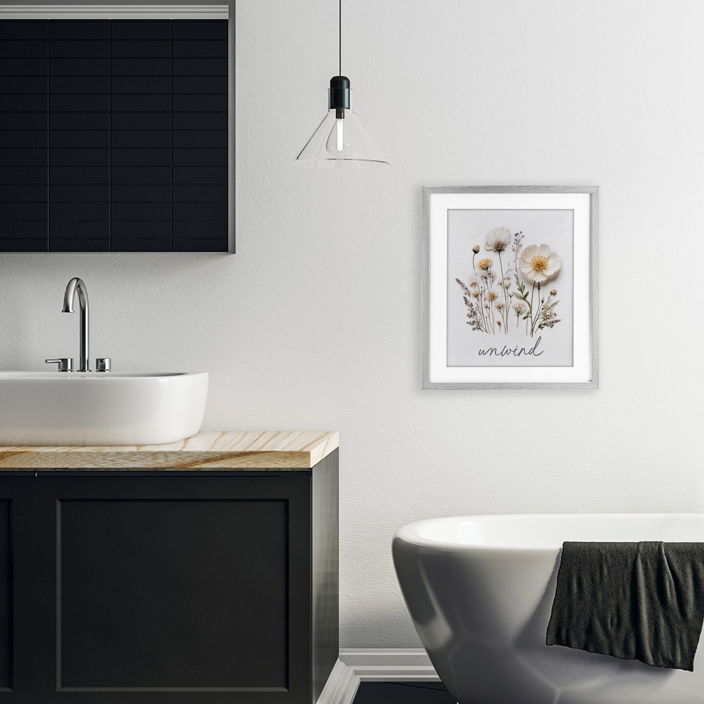 Stupell Industries Pressed Flowers Unwind Framed Print Under Glass, design by Lettered and Lined