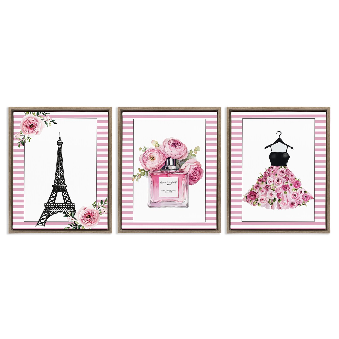 Stupell Industries Parisian Glam with Stripes 3pc Floating Frame Set, design by Christine Simpson Art